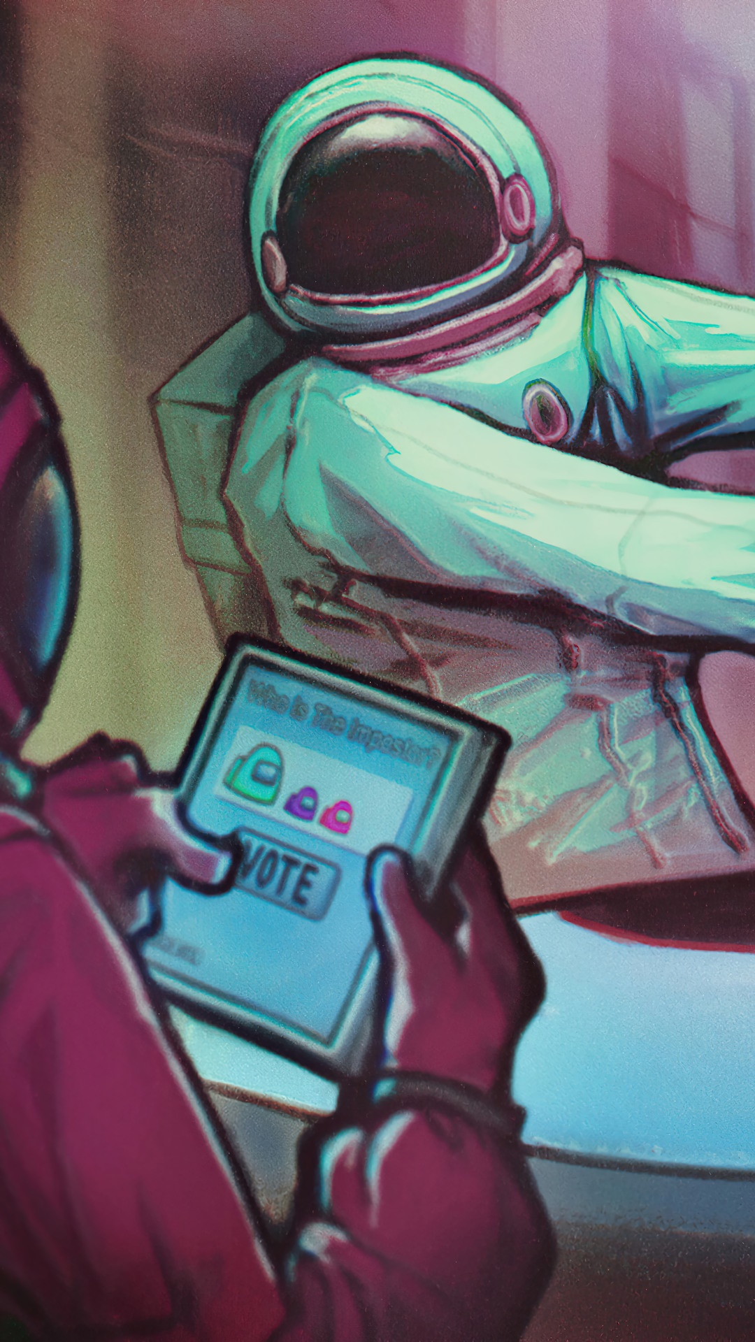 Among Us characters voting on a tablet HD Phone Wallpaper