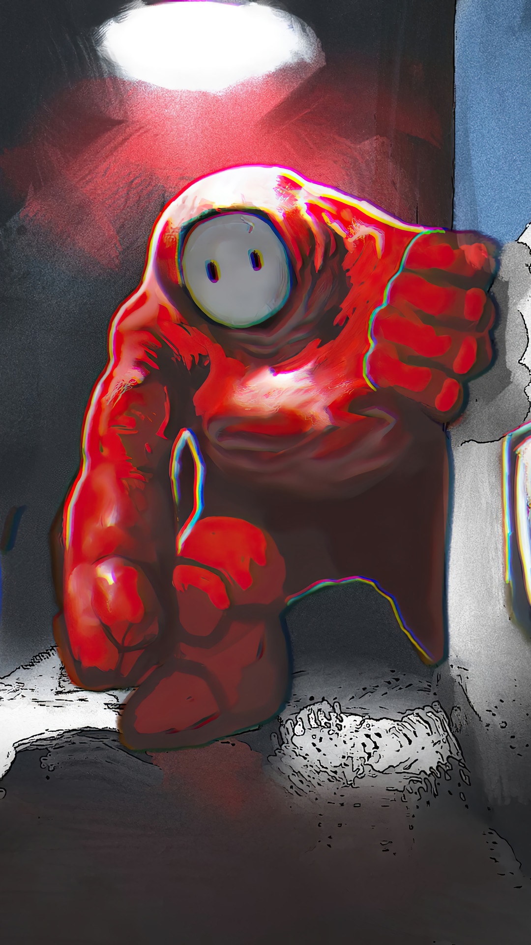 Red Among Us character in a dark room HD Phone Wallpaper