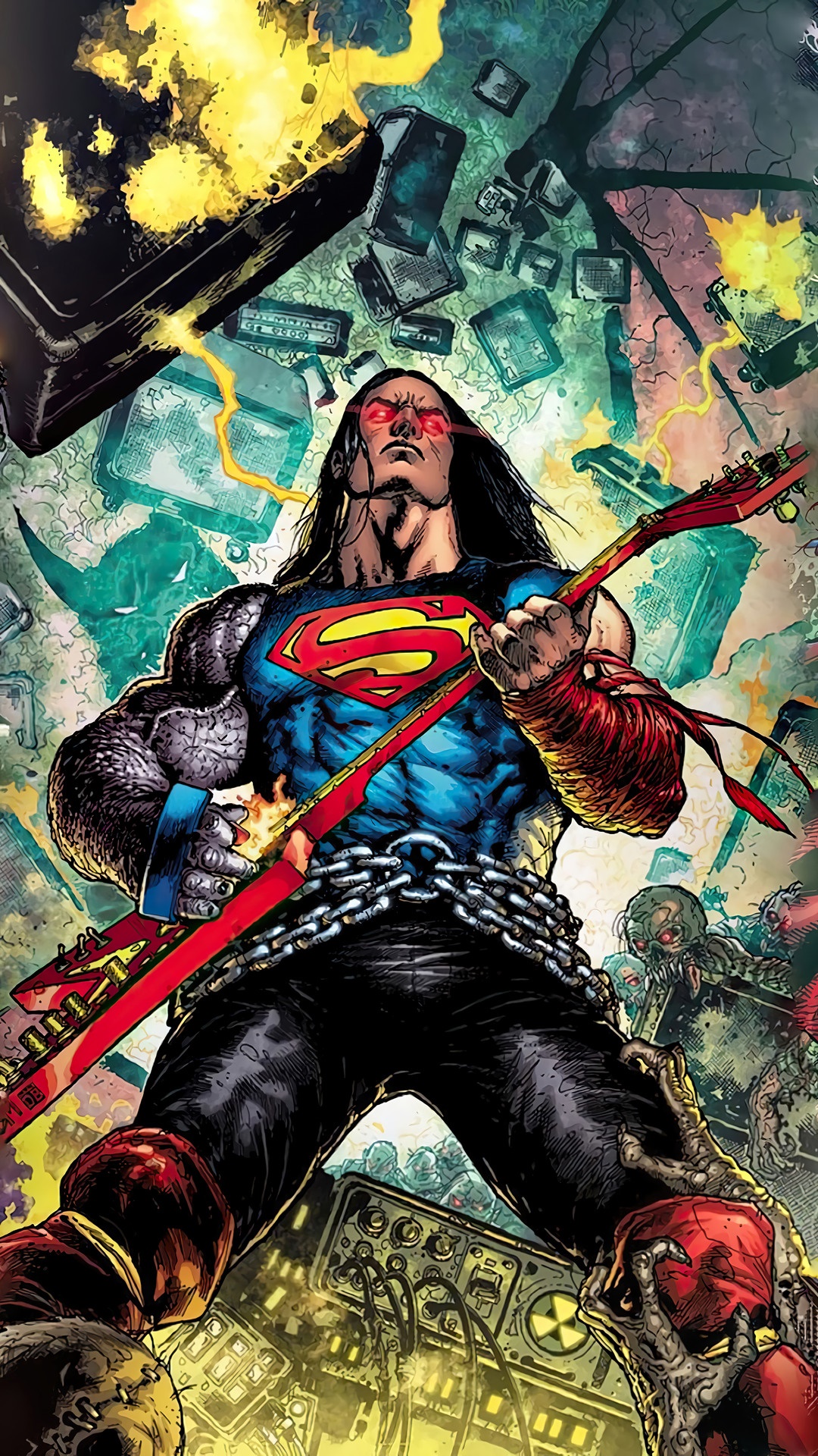 Superman from DC Comics playing a guitar HD Phone Wallpaper
