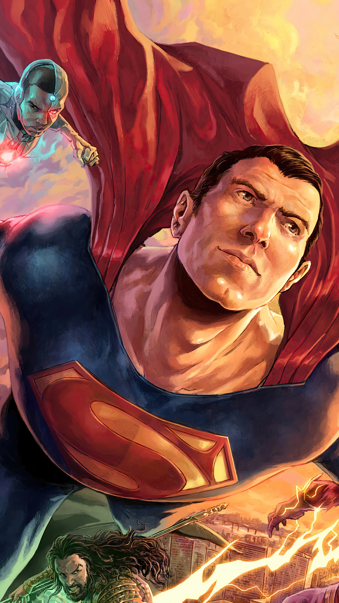 Justice League characters flying in the sky HD Phone Wallpaper