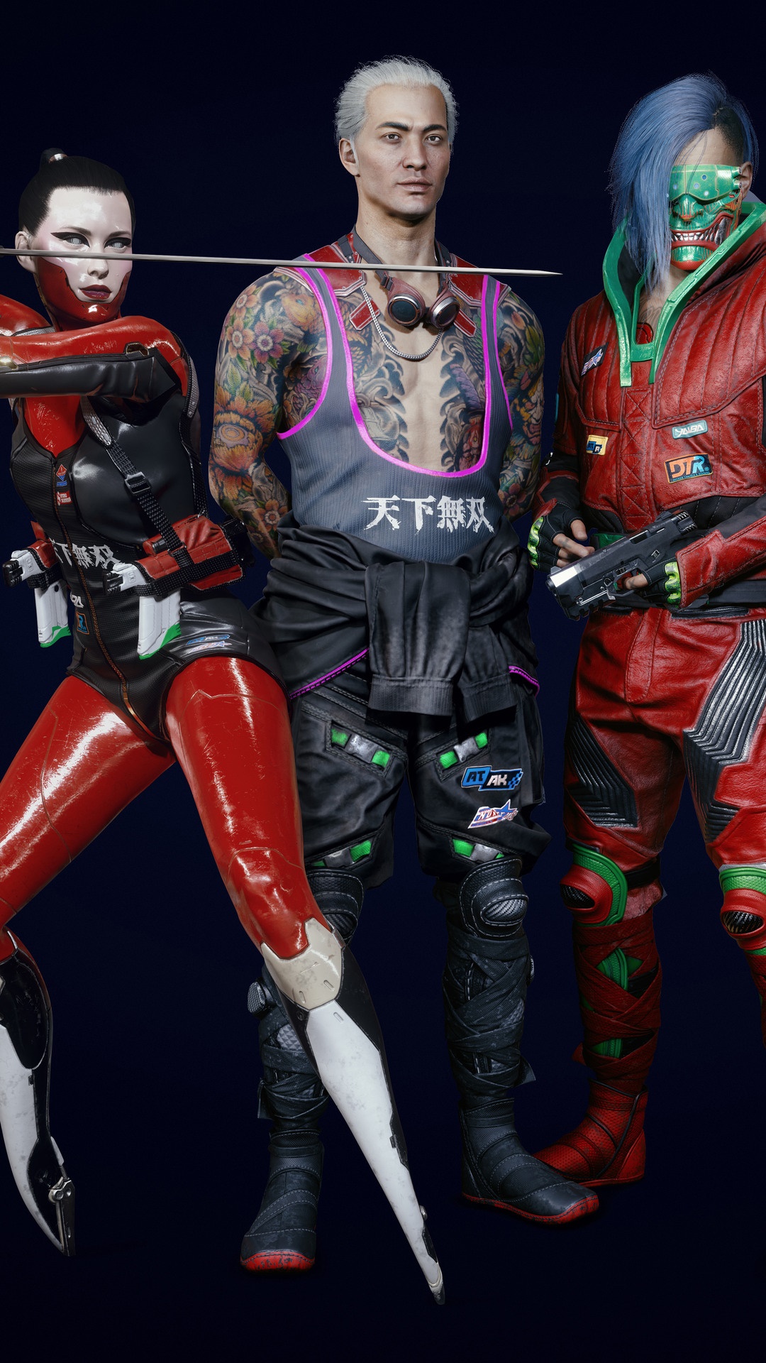 Cyberpunk 2077 characters with swords and guns HD Phone Wallpaper