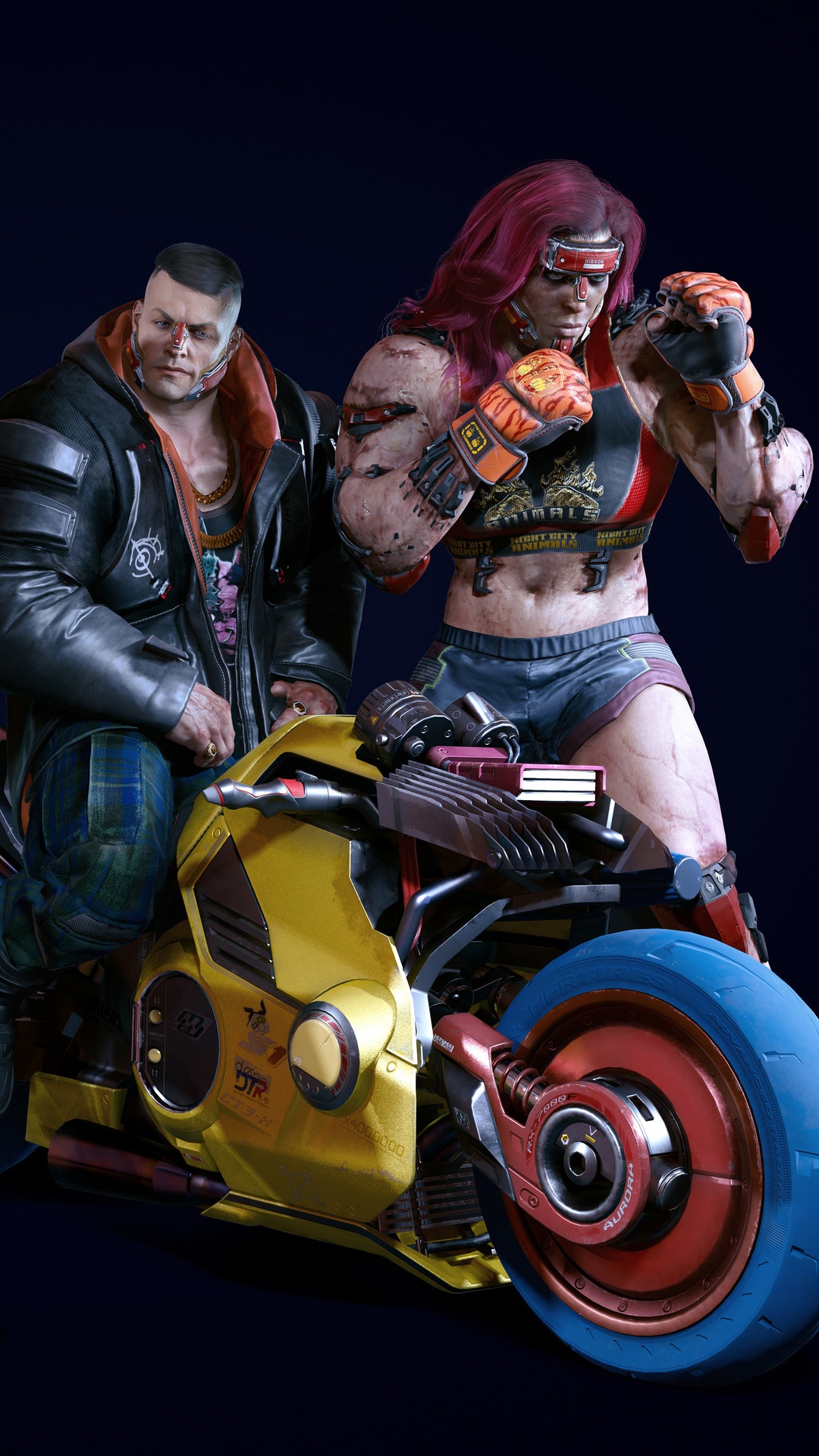 Two characters from Cyberpunk 2077 on a motorcycle HD Phone Wallpaper