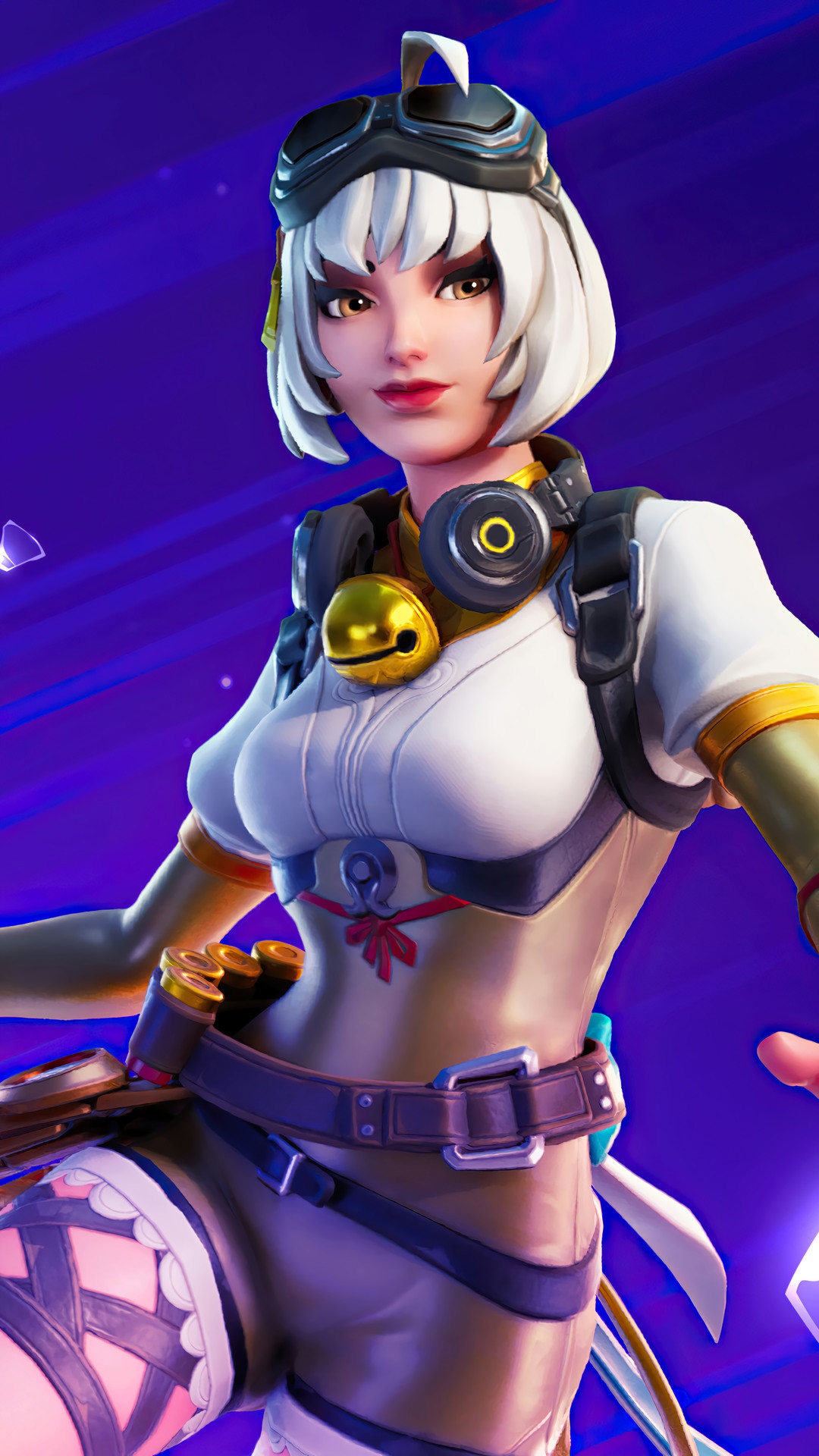 Fortnite character with white hair and goggles HD Phone Wallpaper