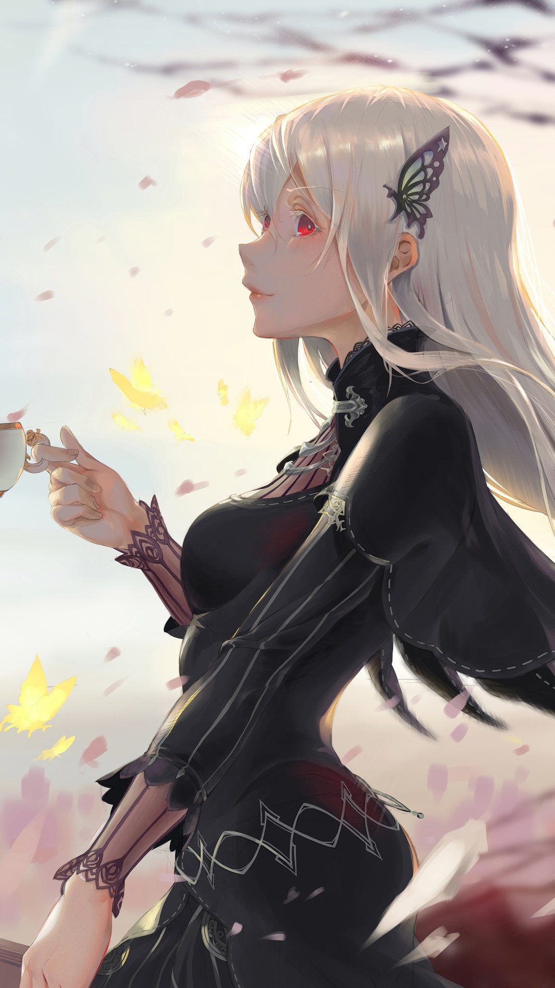 Echidna from Re: Zero holding a teacup HD Phone Wallpaper