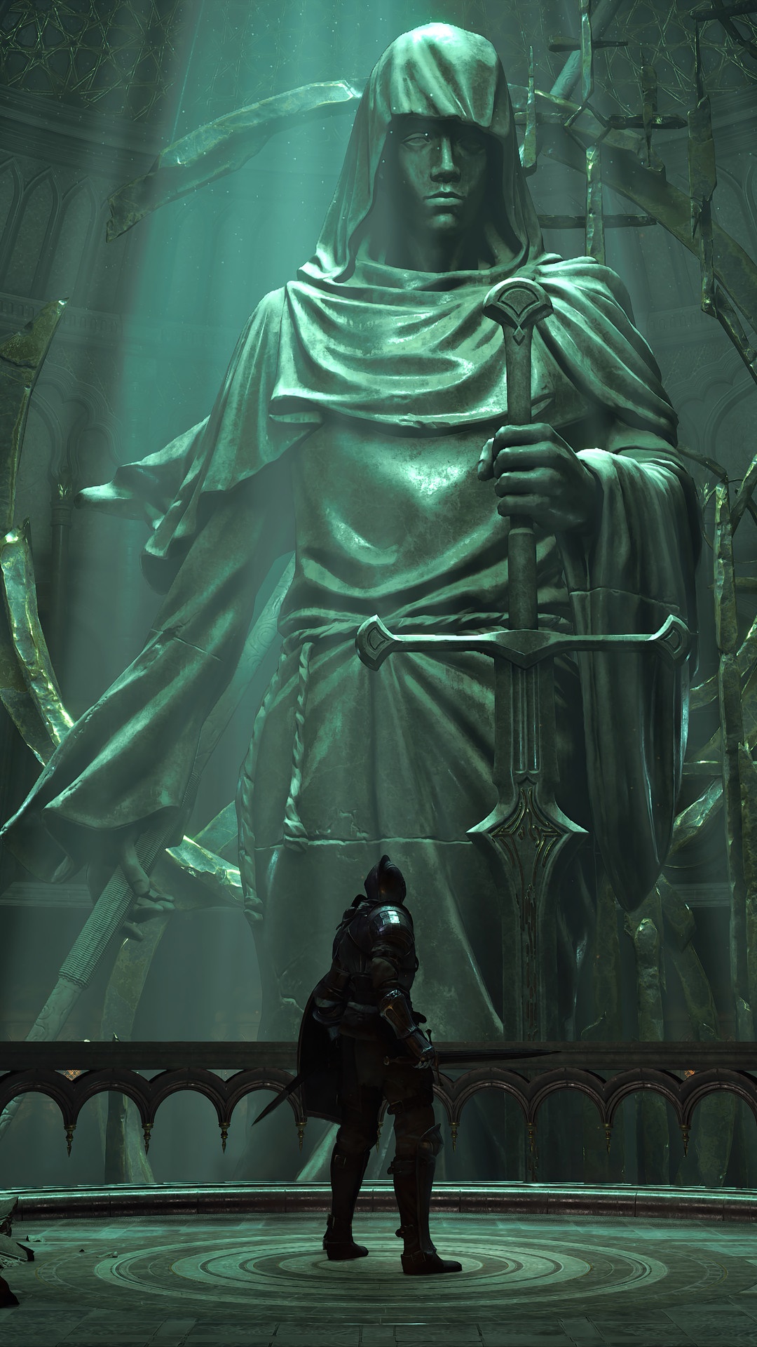 Knight facing giant statue in Demon's Souls HD Phone Wallpaper
