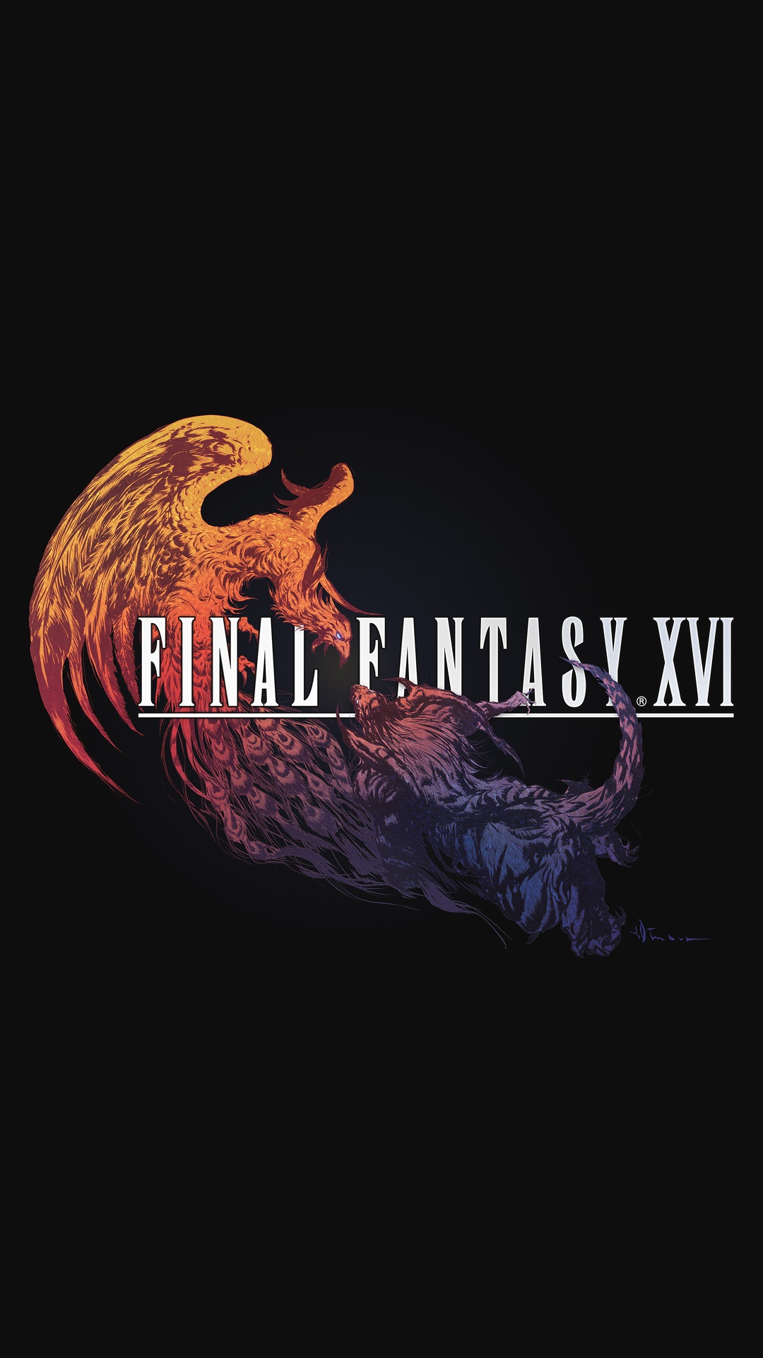 Final Fantasy XVI logo with phoenix and beast HD Phone Wallpaper