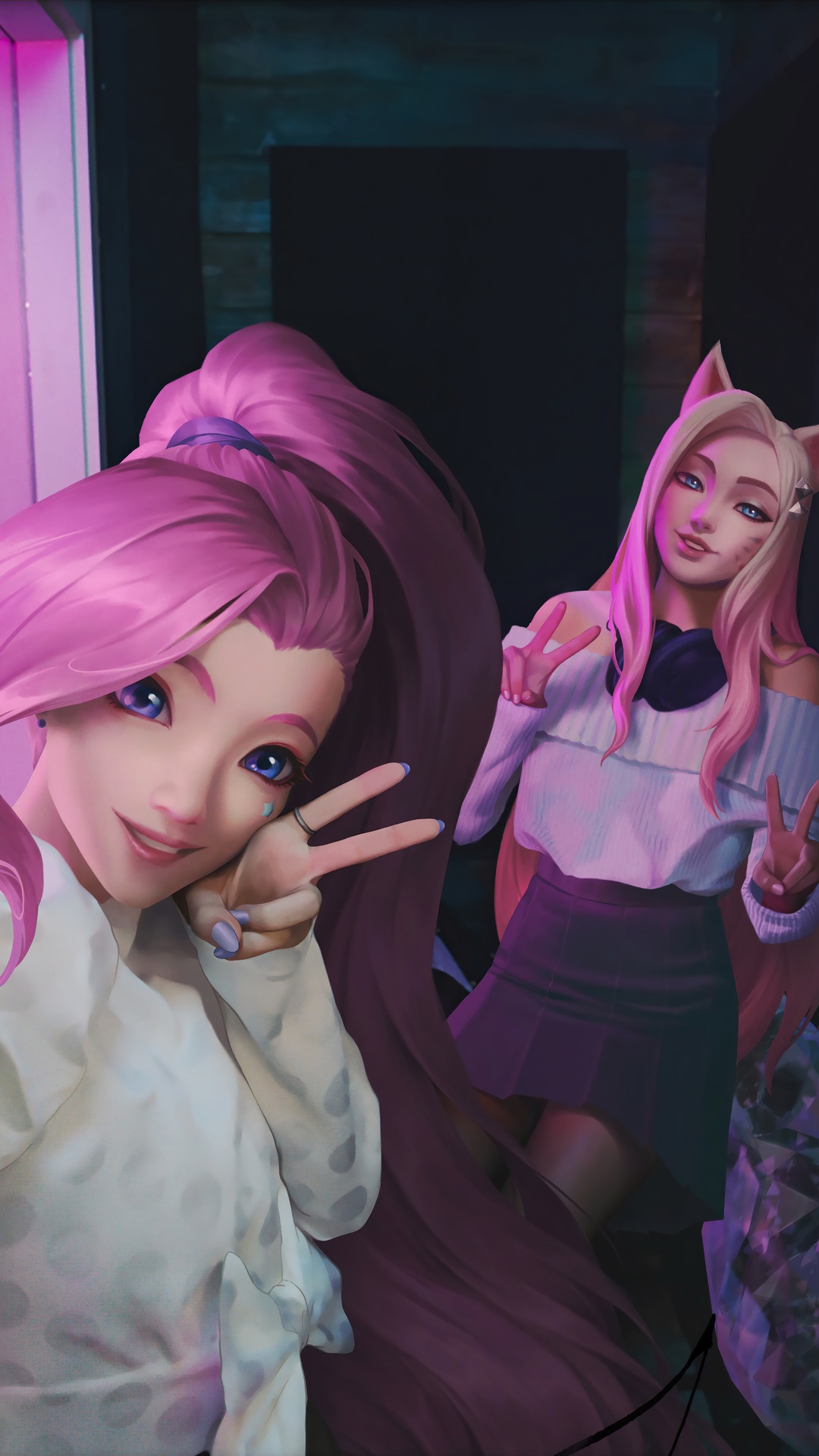 Seraphine and Ahri from KDA in League of Legends HD Phone Wallpaper