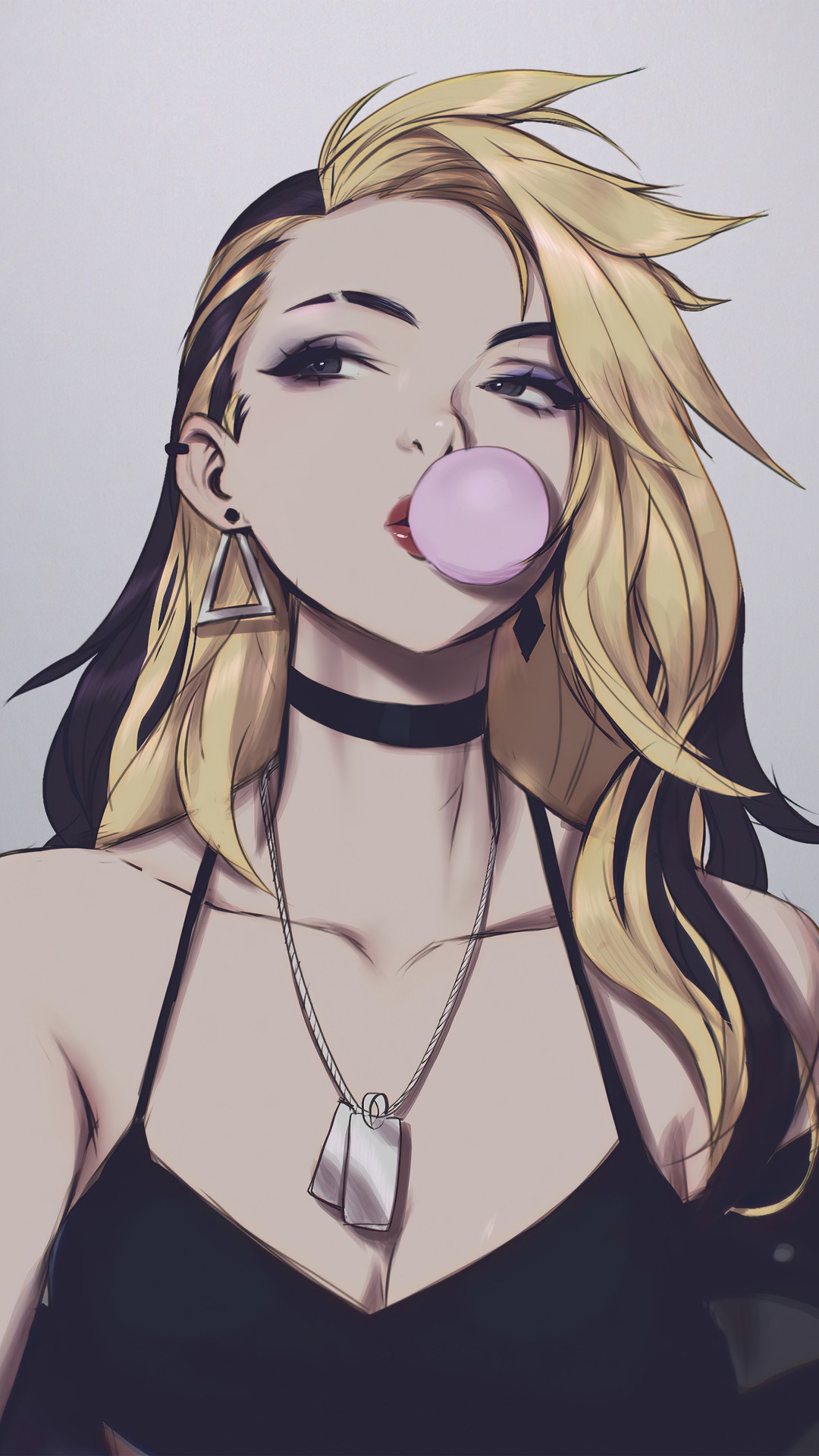 Akali from League of Legends blowing bubblegum HD Phone Wallpaper