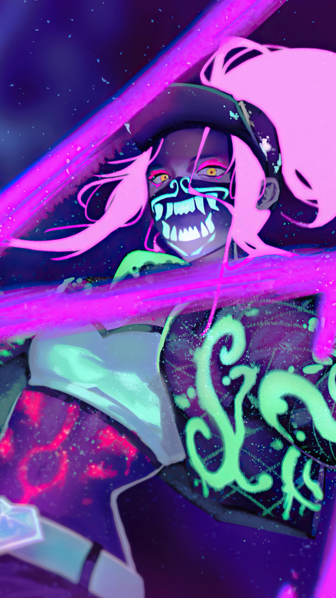 Akali from League of Legends with neon accents HD Phone Wallpaper