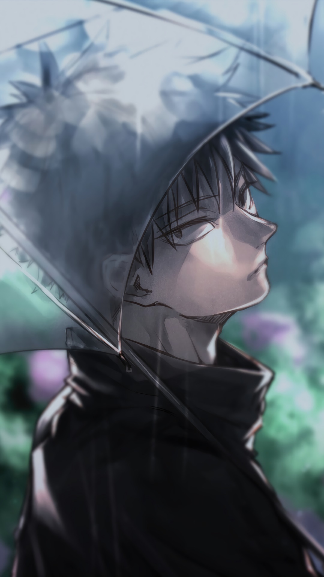 Megumi Fushiguro from Jujutsu Kaisen holding an umbrella HD Phone Wallpaper