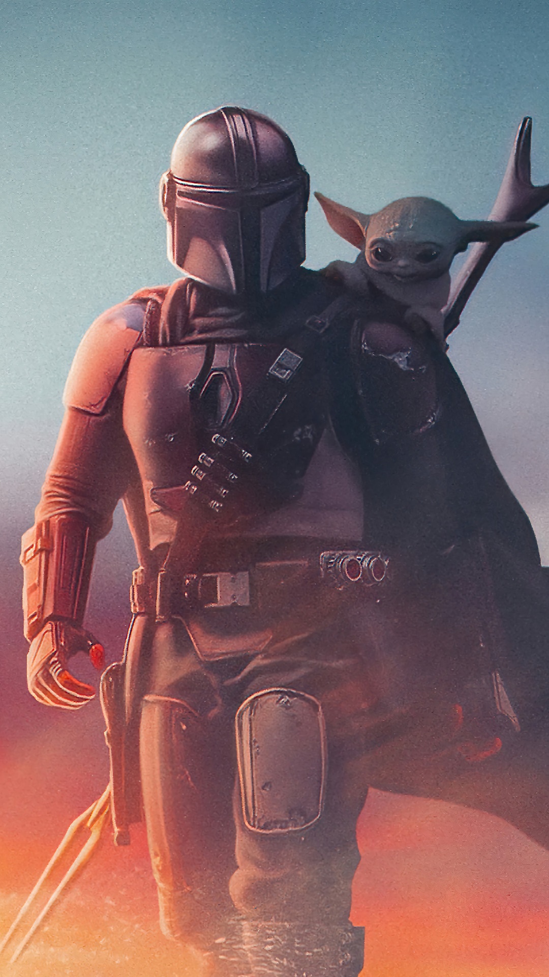 The Mandalorian and Grogu from The Mandalorian TV Series HD Phone Wallpaper