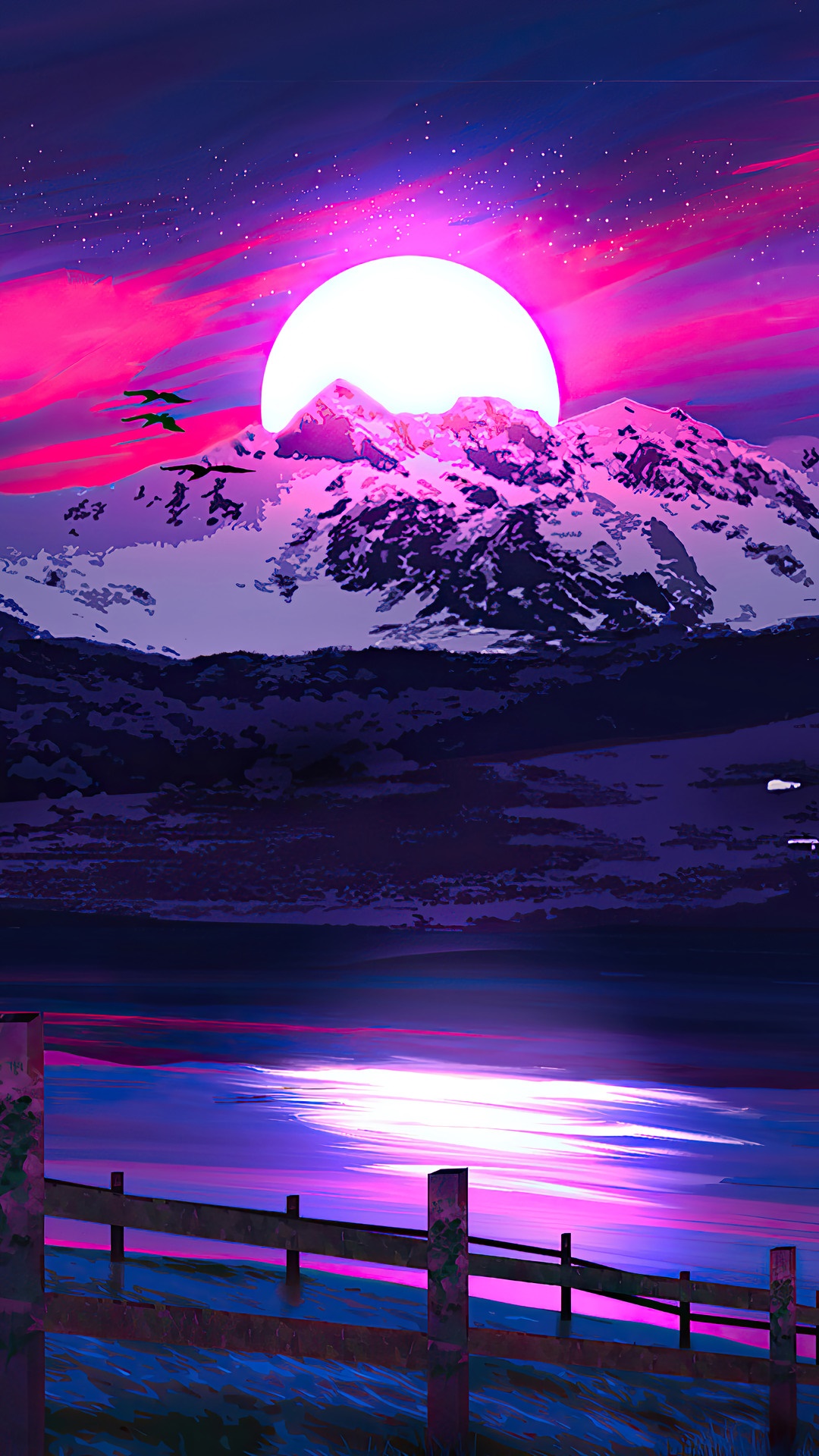 Digital Art of a Moonlit Mountain Landscape HD Phone Wallpaper