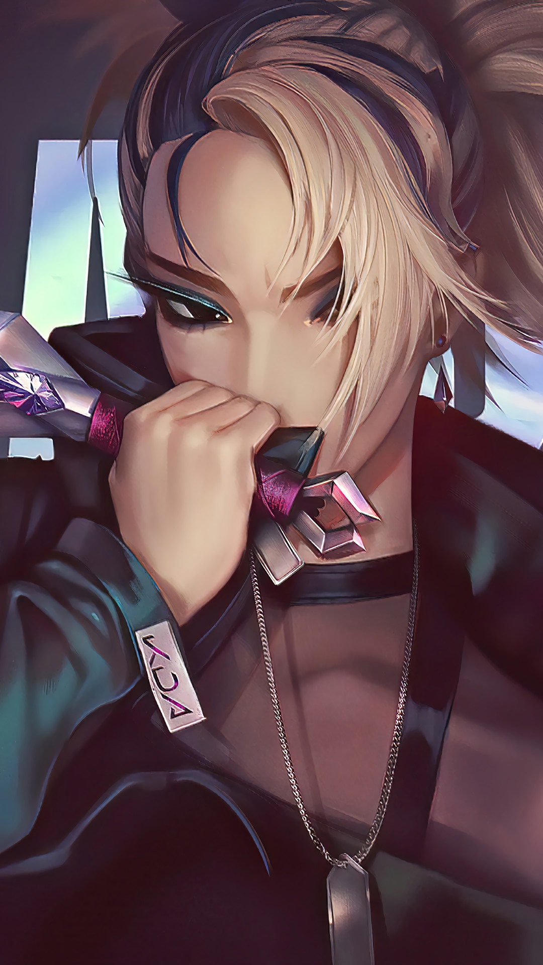 Akali from League of Legends holding a kunai HD Phone Wallpaper