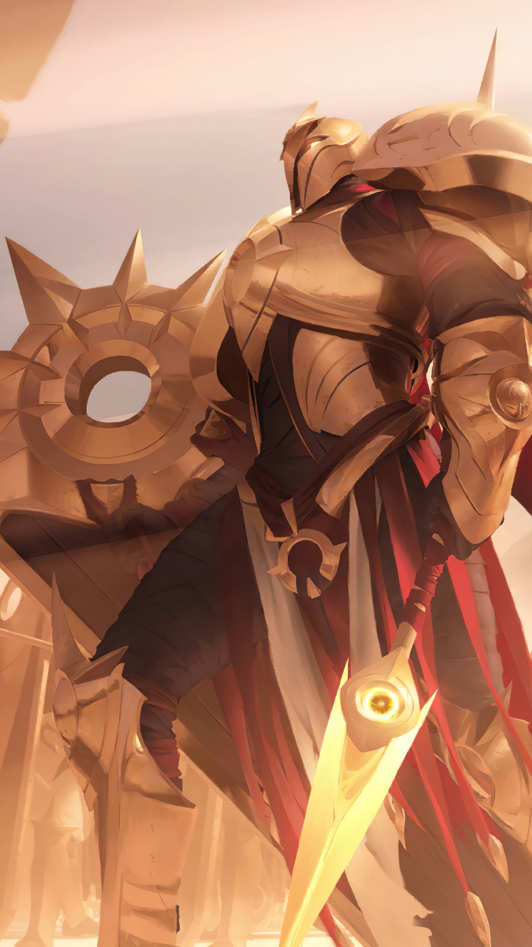 Golden Armored Warrior with Spear from Legends of Runeterra HD Phone Wallpaper
