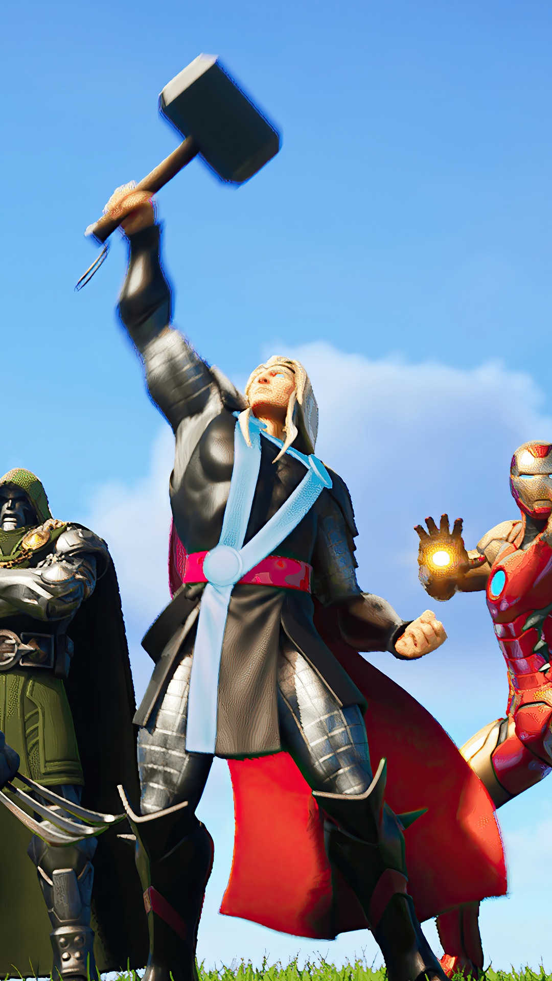 Thor, Doctor Doom, and Iron Man from Fortnite HD Phone Wallpaper