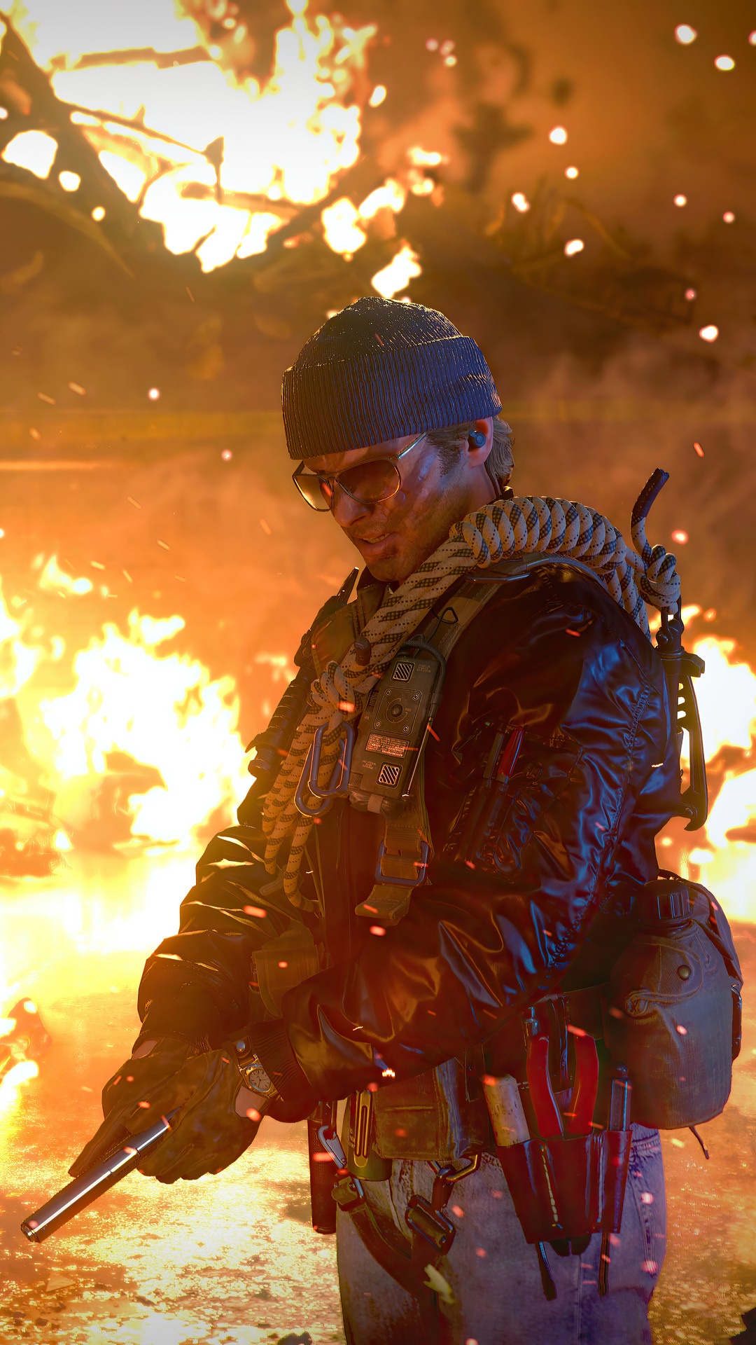 Call of Duty Black Ops Cold War character in front of fire HD Phone Wallpaper