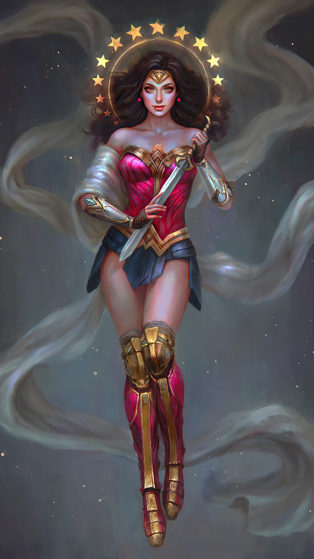 Wonder Woman from DC Comics holding a sword HD Phone Wallpaper