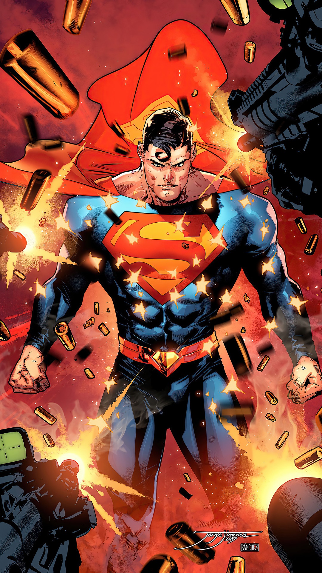 Superman from DC Comics surrounded by bullets HD Phone Wallpaper