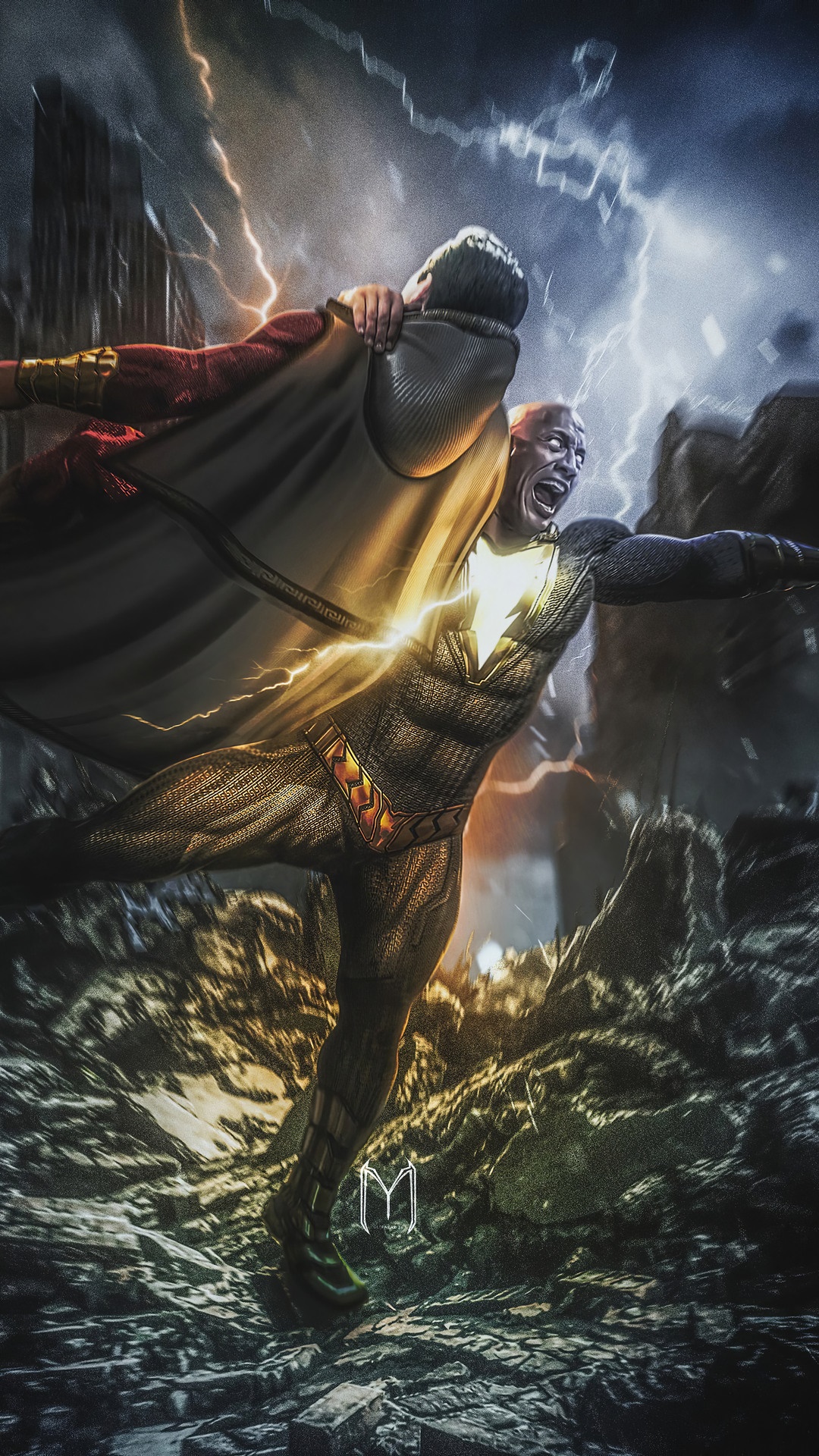 Black Adam fighting Shazam HD Phone Wallpaper