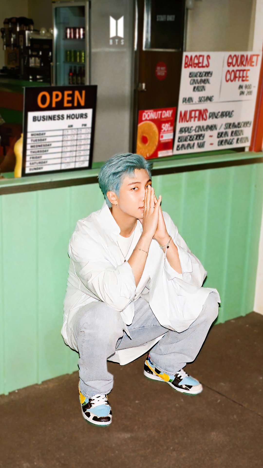 RM from BTS at a donut shop HD Phone Wallpaper