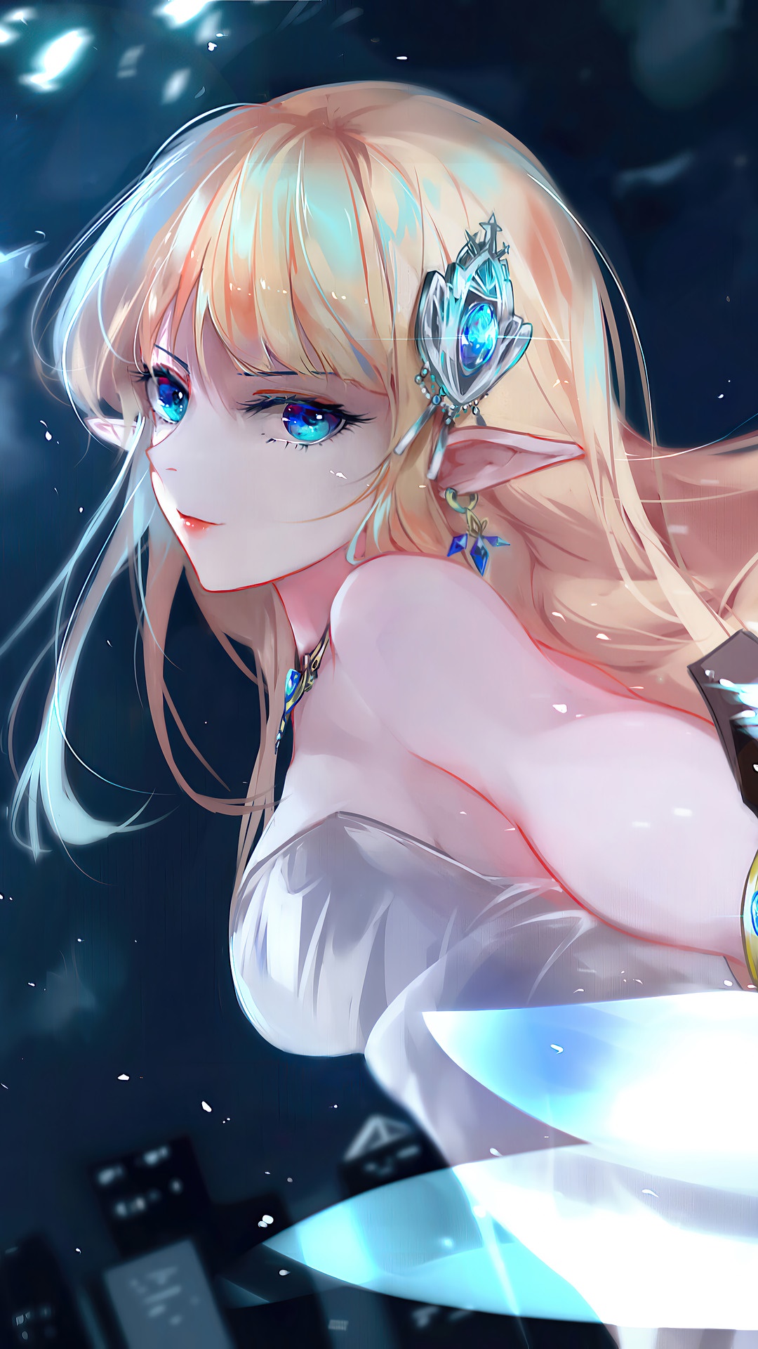 Anime Elf Girl with Blue Eyes and Blonde Hair HD Phone Wallpaper