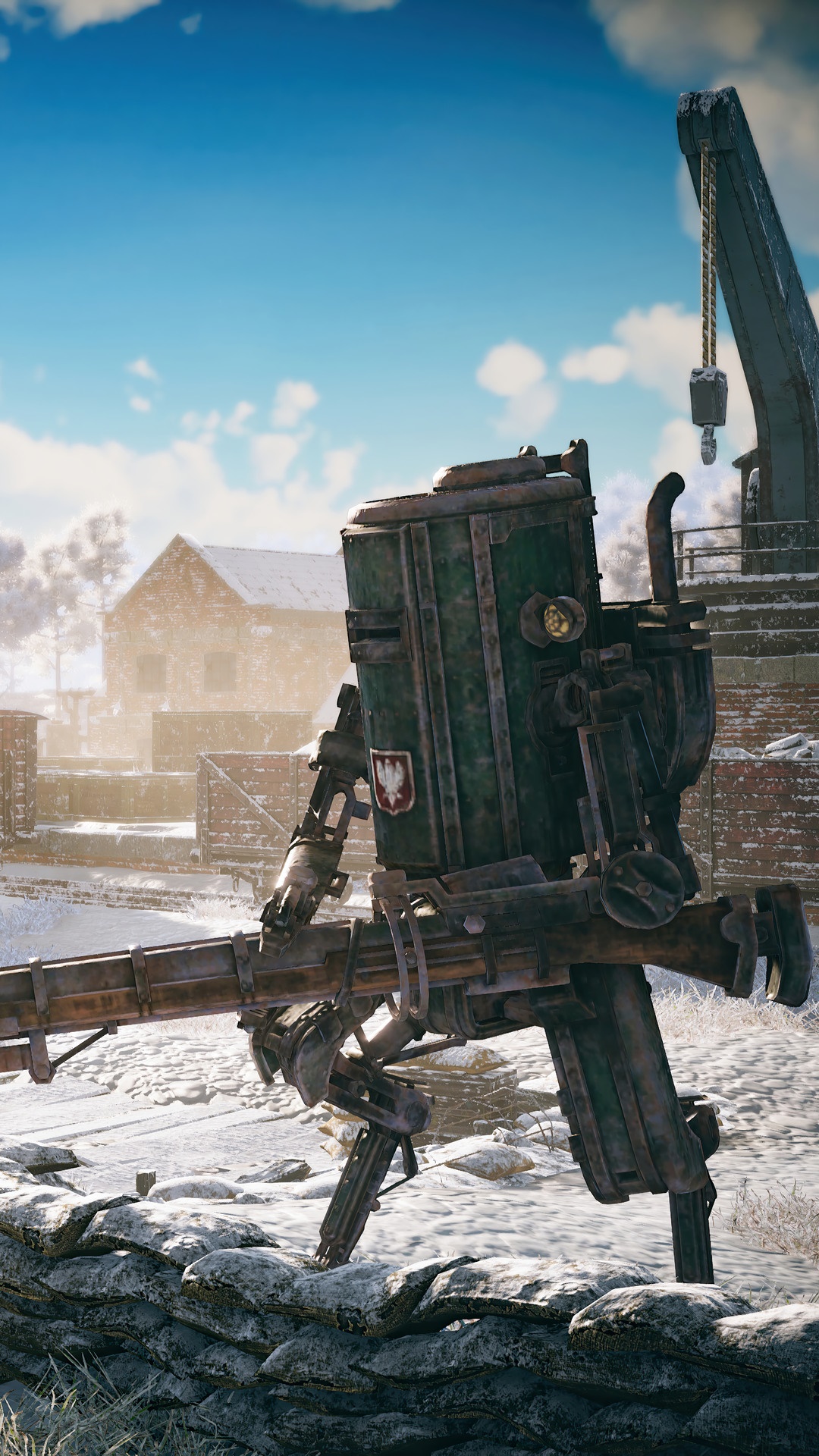 Heavy machine gun in a snowy landscape HD Phone Wallpaper