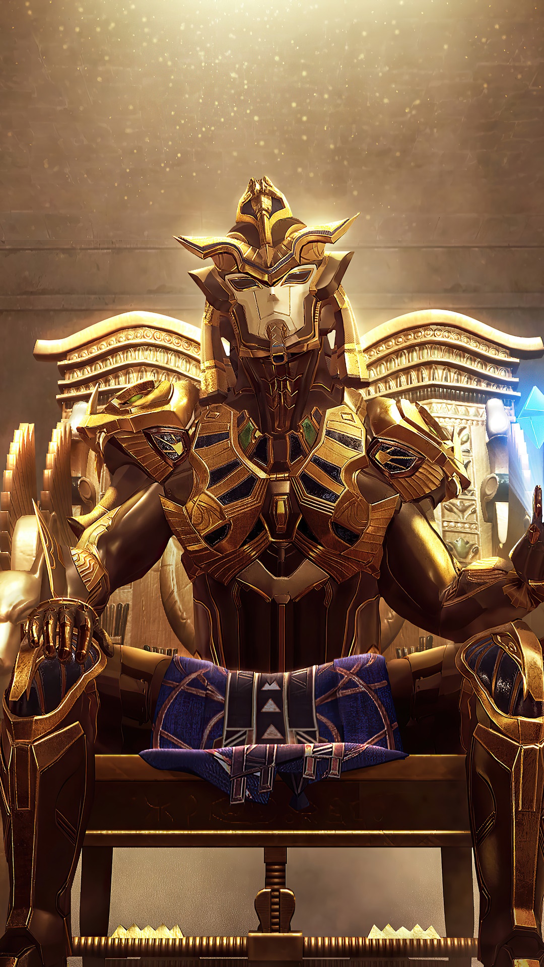 Golden Anubis character sitting on a throne in PUBG Mobile HD Phone Wallpaper
