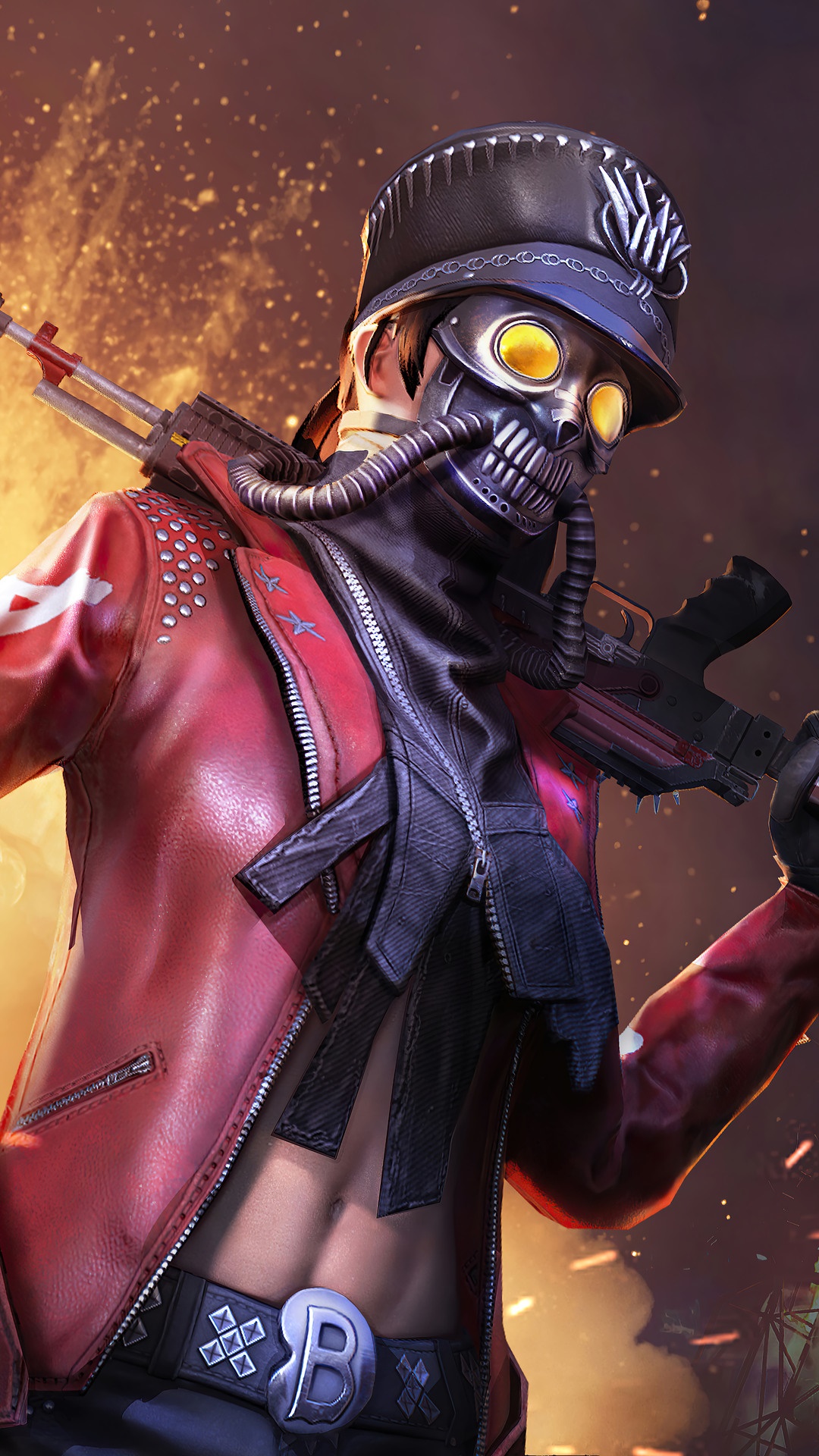 Character from PUBG Mobile with Skull Mask and Red Jacket HD Phone Wallpaper