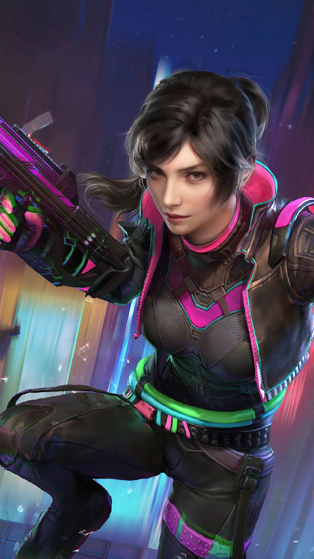 Girl from PUBG Mobile with a futuristic gun HD Phone Wallpaper