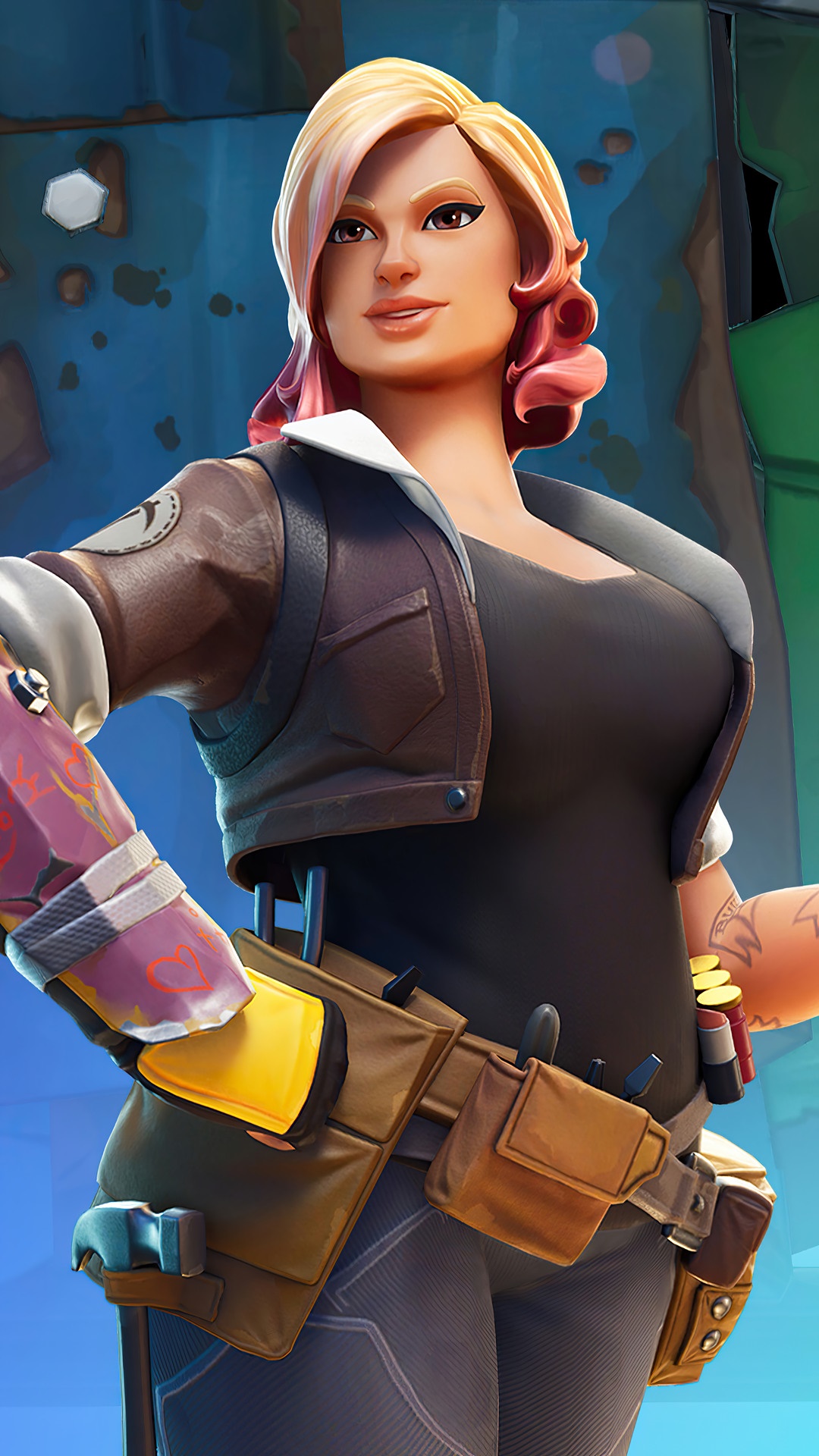 Fortnite character with blonde and pink hair HD Phone Wallpaper