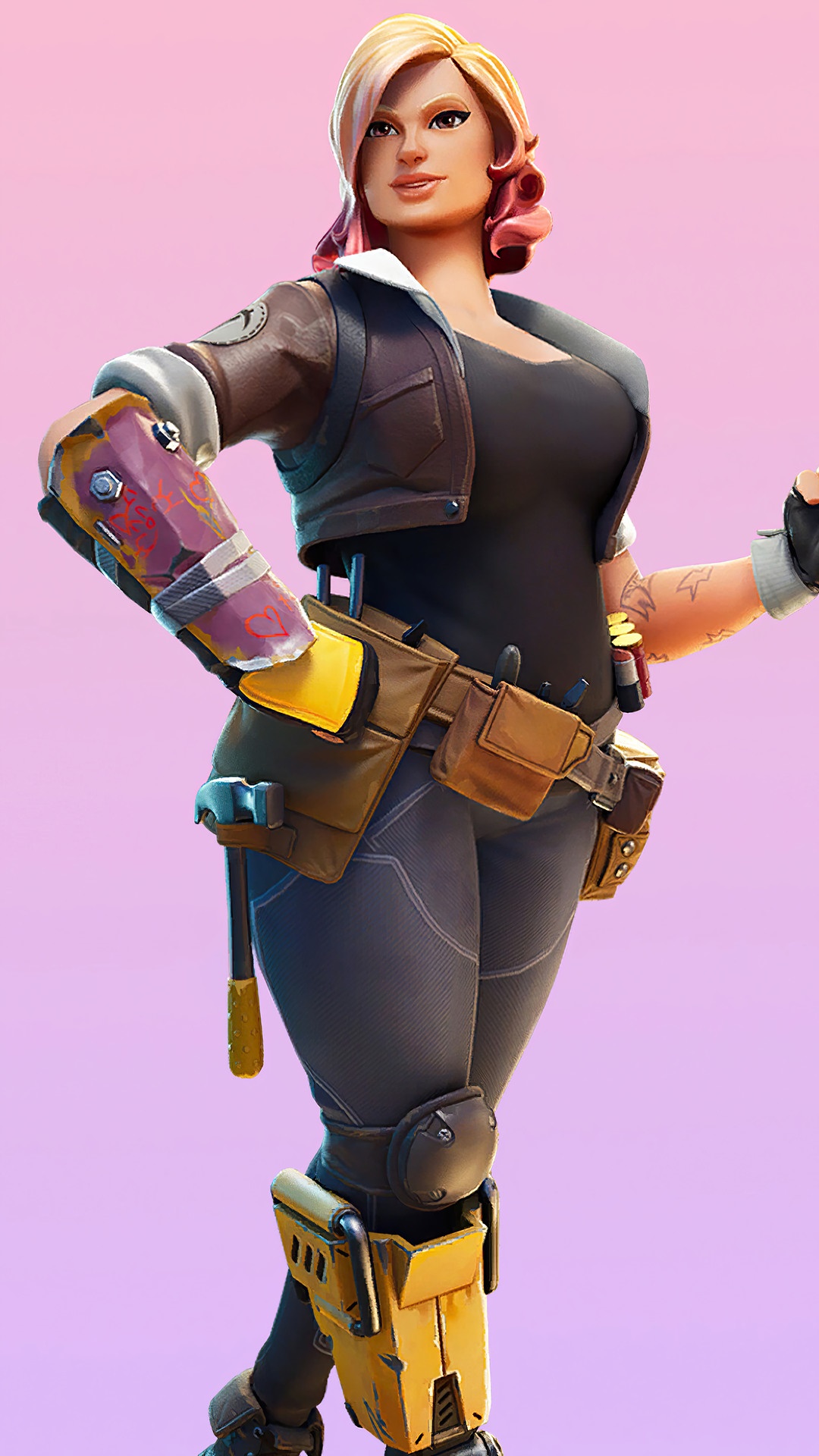 Fortnite character with blonde hair and tool belt HD Phone Wallpaper