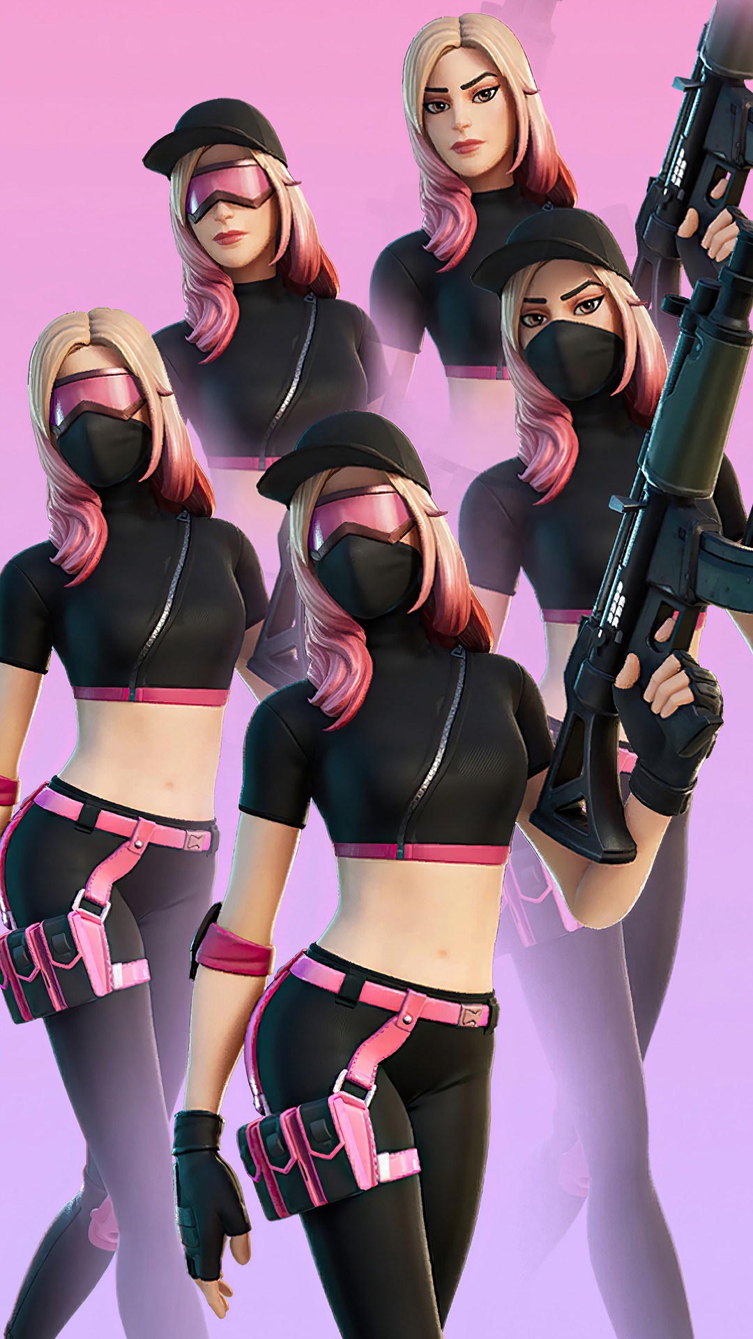 Fortnite characters with black and pink outfits HD Phone Wallpaper
