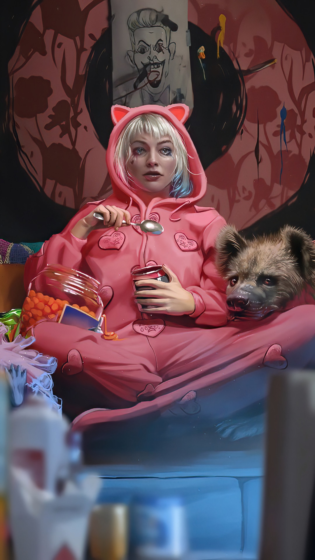 Harley Quinn from DC Comics with a hyena HD Phone Wallpaper