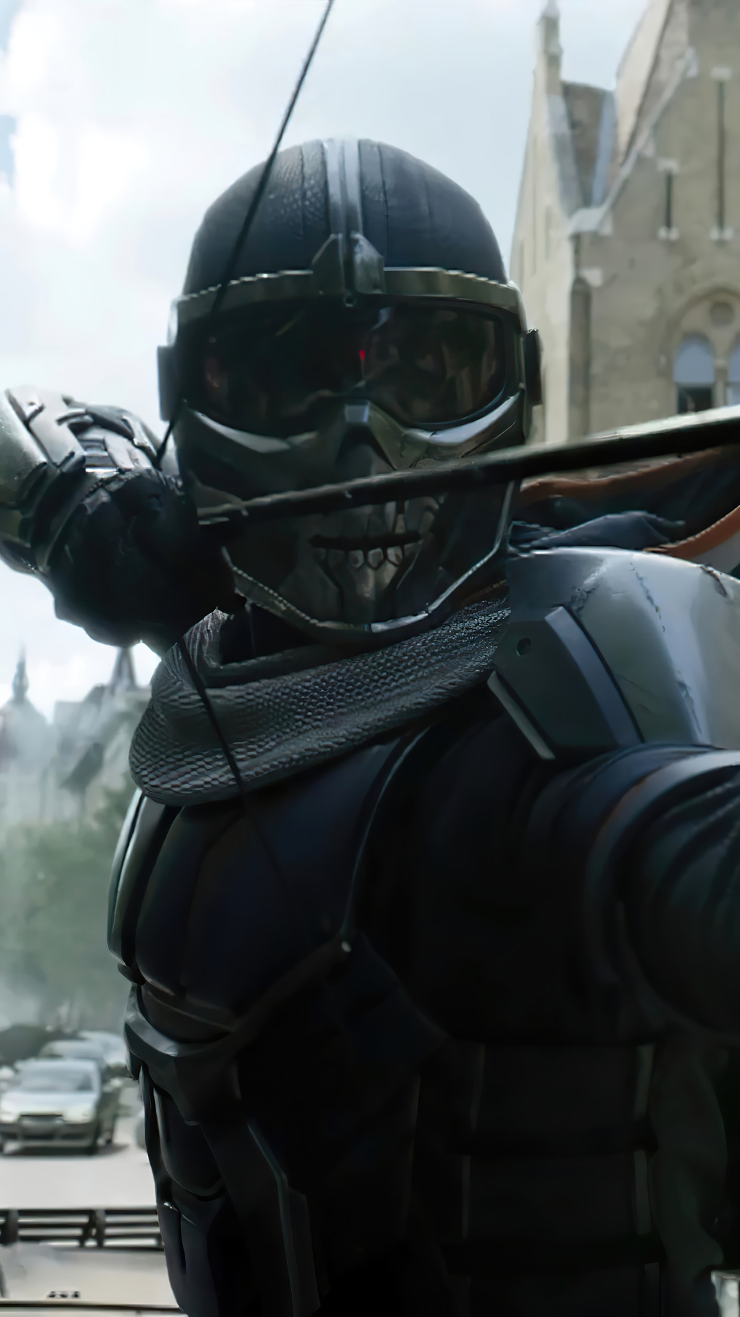 Taskmaster from Black Widow aiming a bow HD Phone Wallpaper