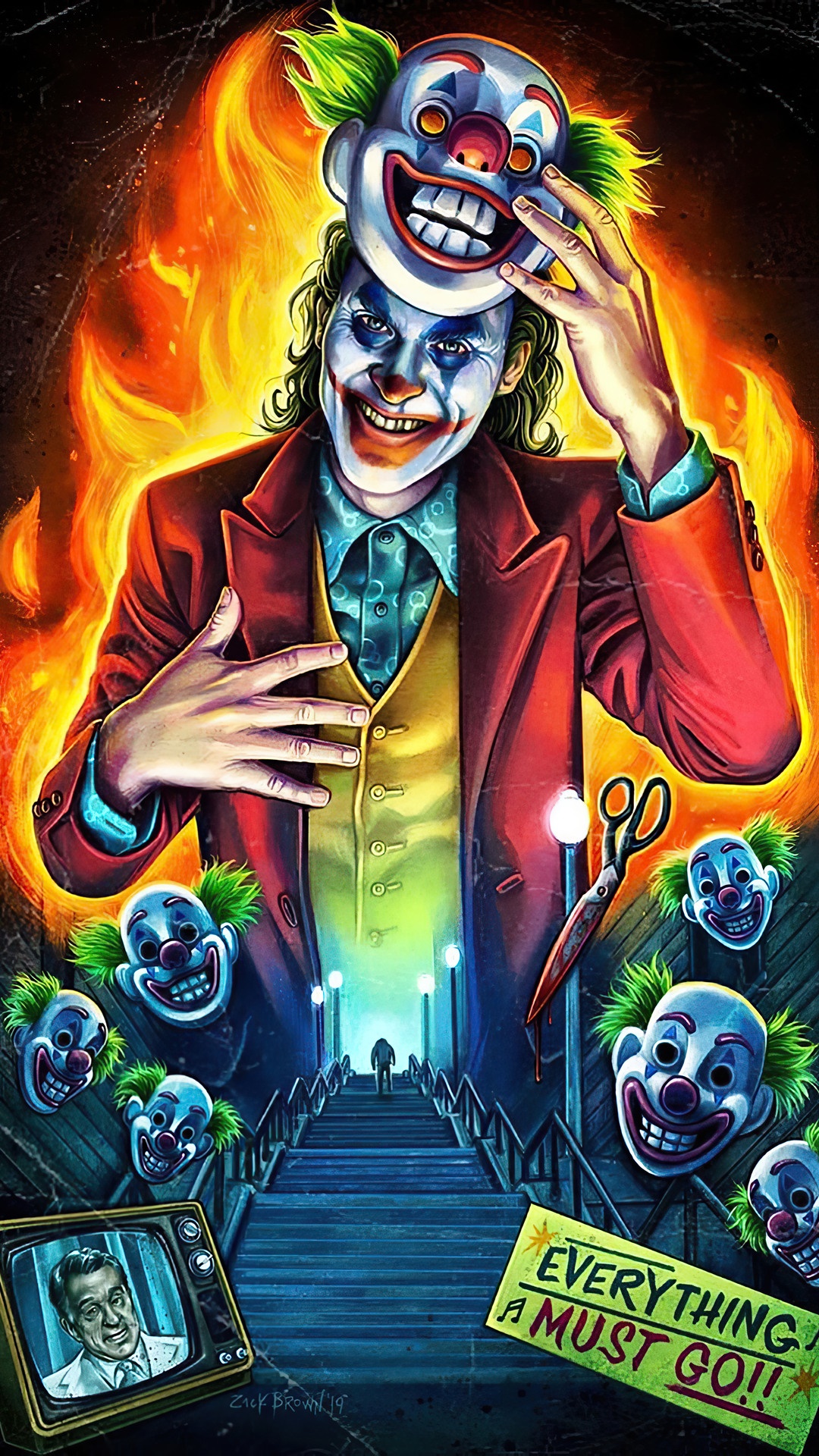 Joker from DC Comics holding a clown mask HD Phone Wallpaper