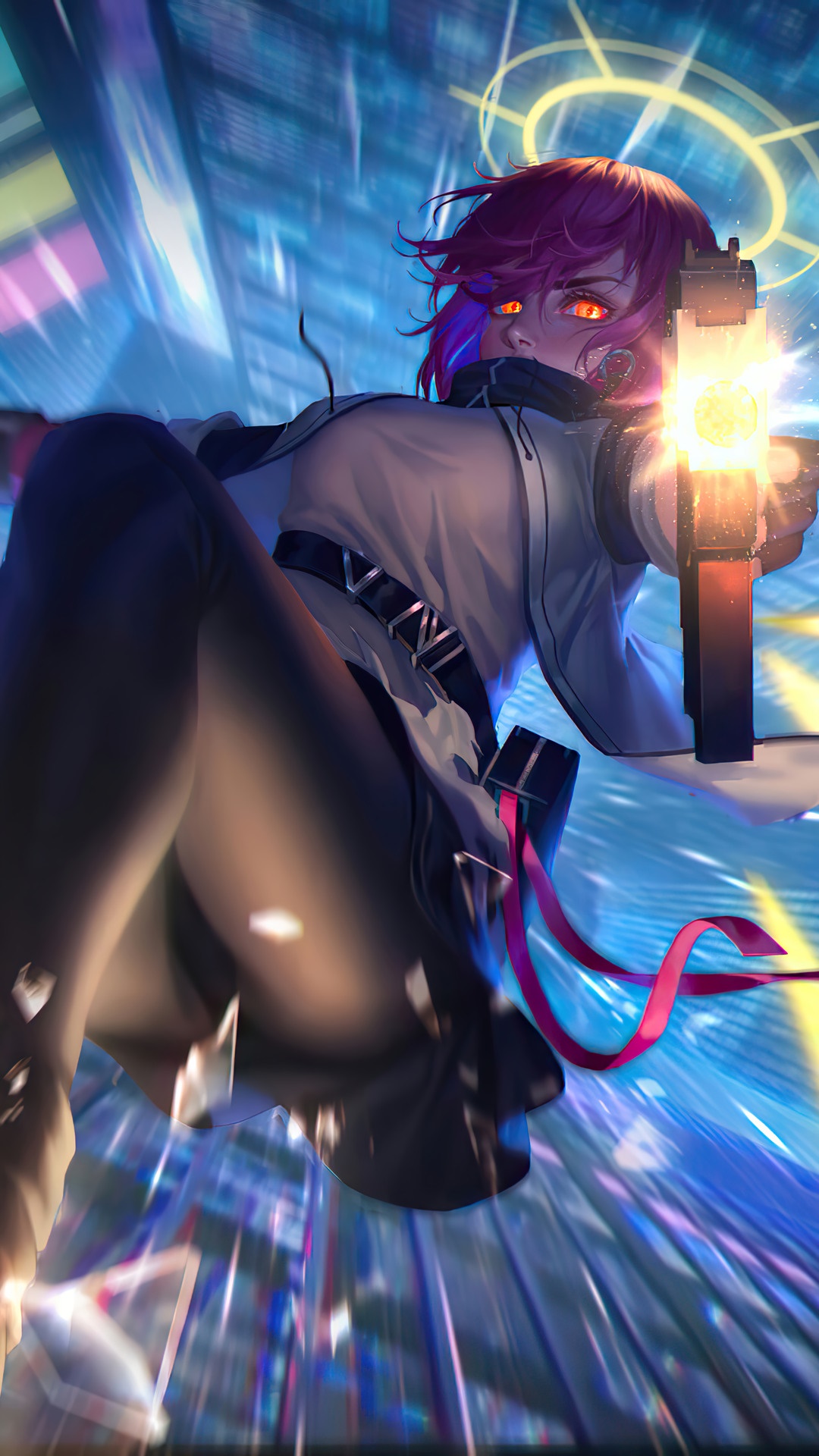 Exusiai from Arknights shooting a gun HD Phone Wallpaper
