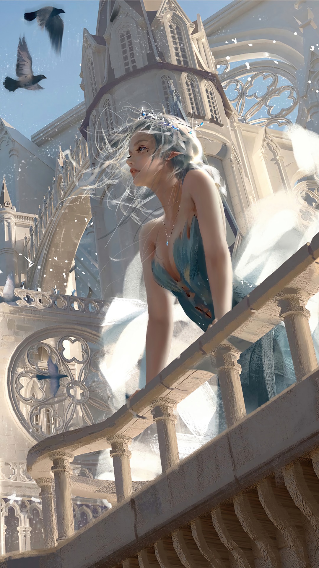 Fantasy Girl in Castle with Ethereal Glow HD Phone Wallpaper