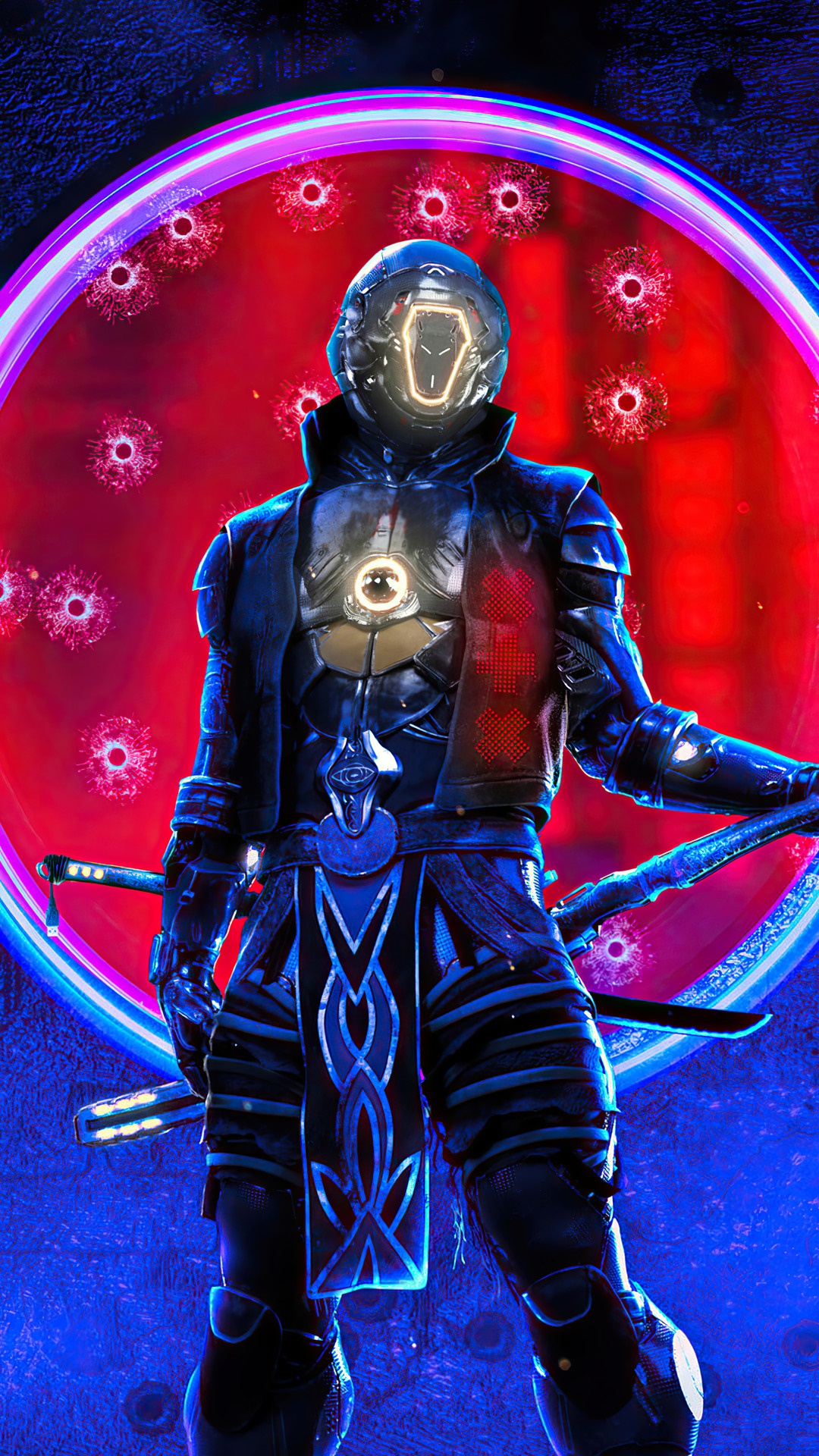 Cyberpunk Samurai Warrior with Swords HD Phone Wallpaper