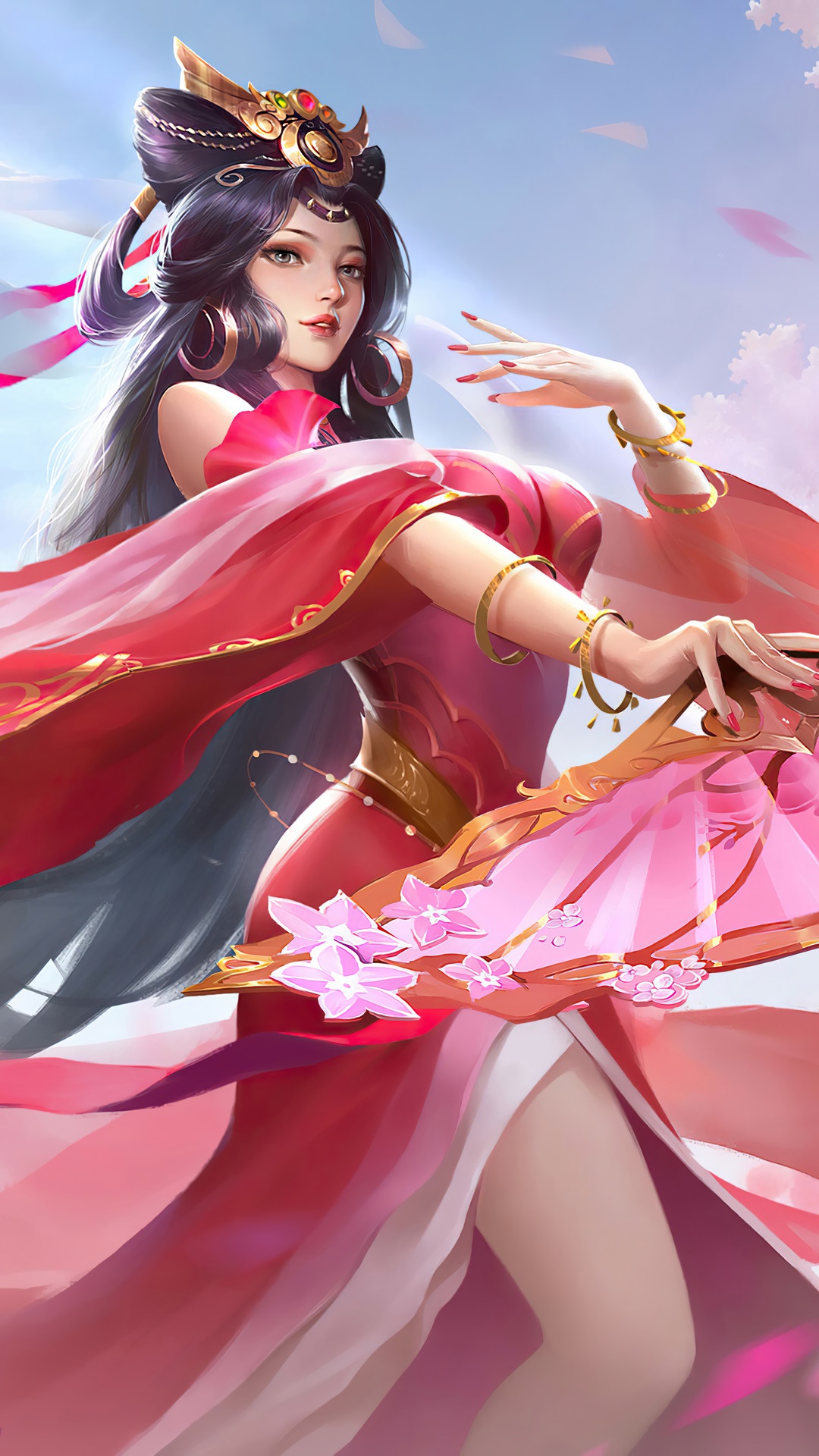 Beautiful fantasy girl in a red dress HD Phone Wallpaper