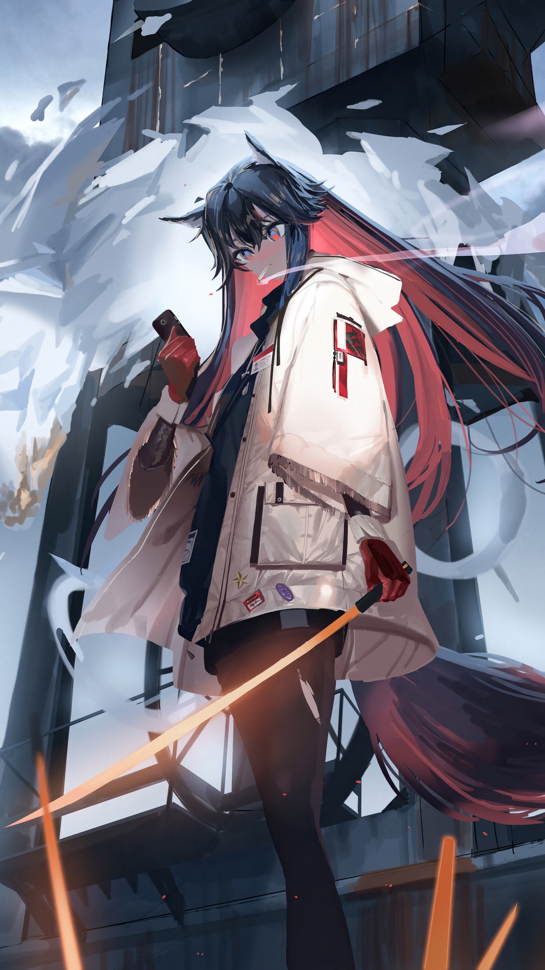 Texas from Arknights holding a weapon HD Phone Wallpaper