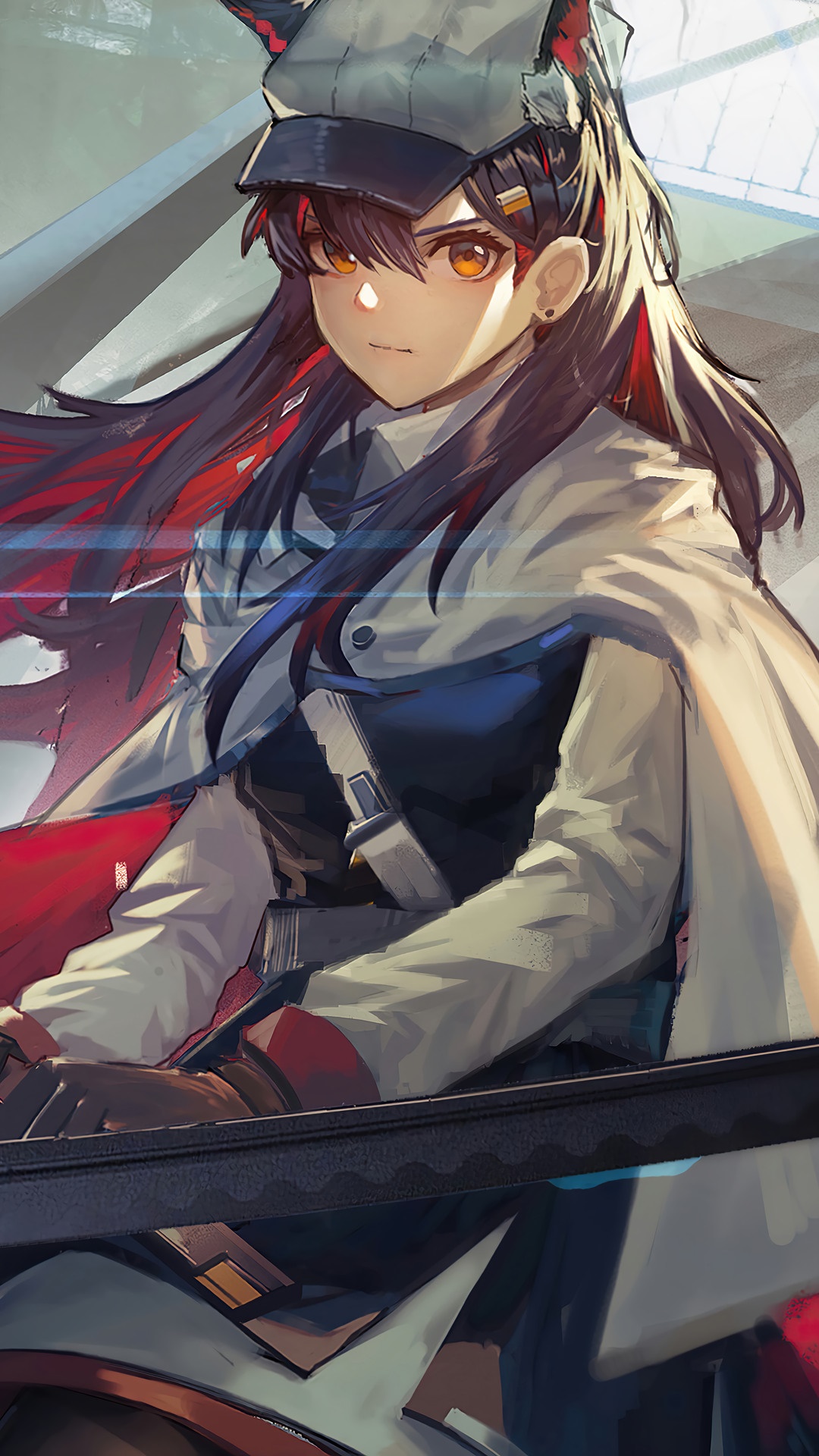 Texas from Arknights holding a katana HD Phone Wallpaper