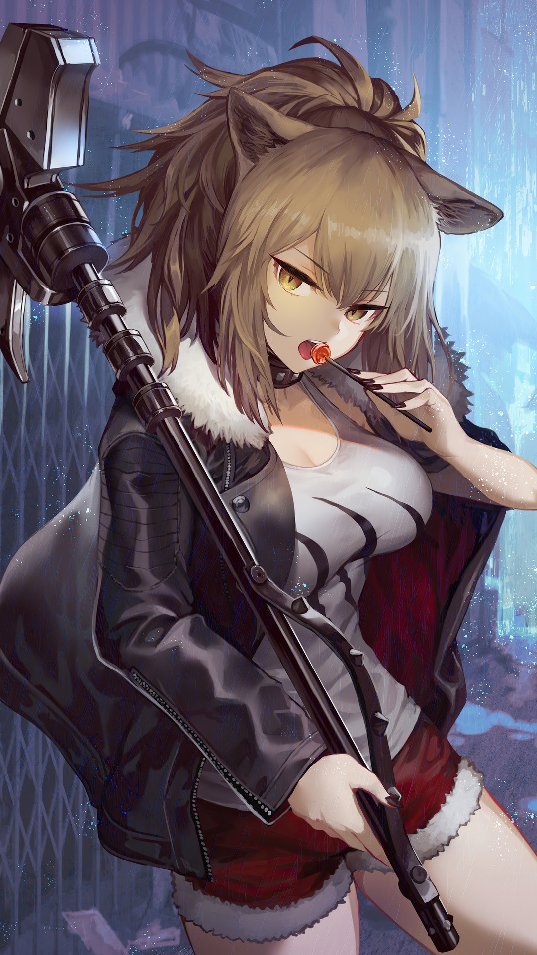 Siege from Arknights holding a lollipop HD Phone Wallpaper