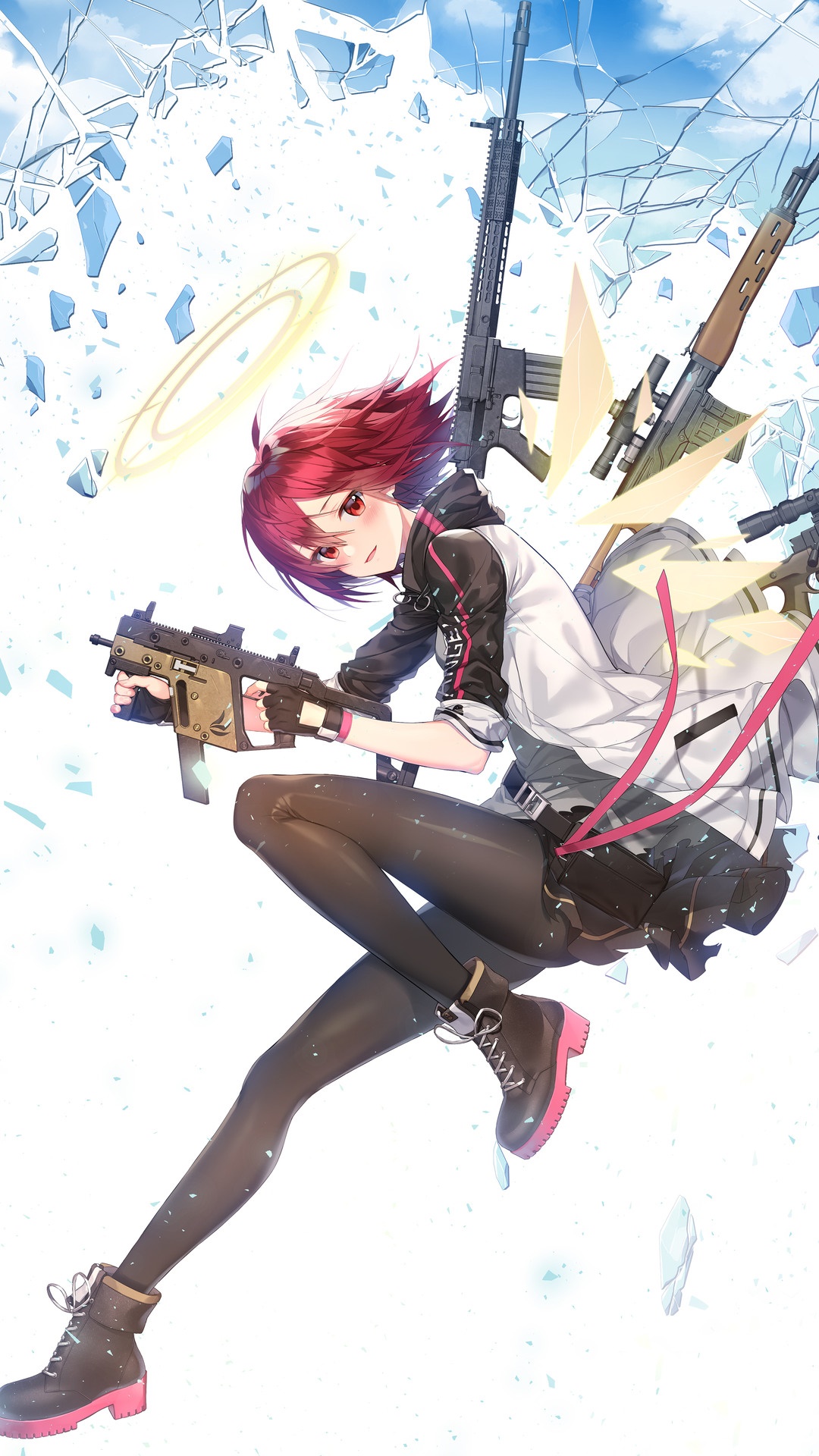 Exusiai from Arknights holding a rifle HD Phone Wallpaper