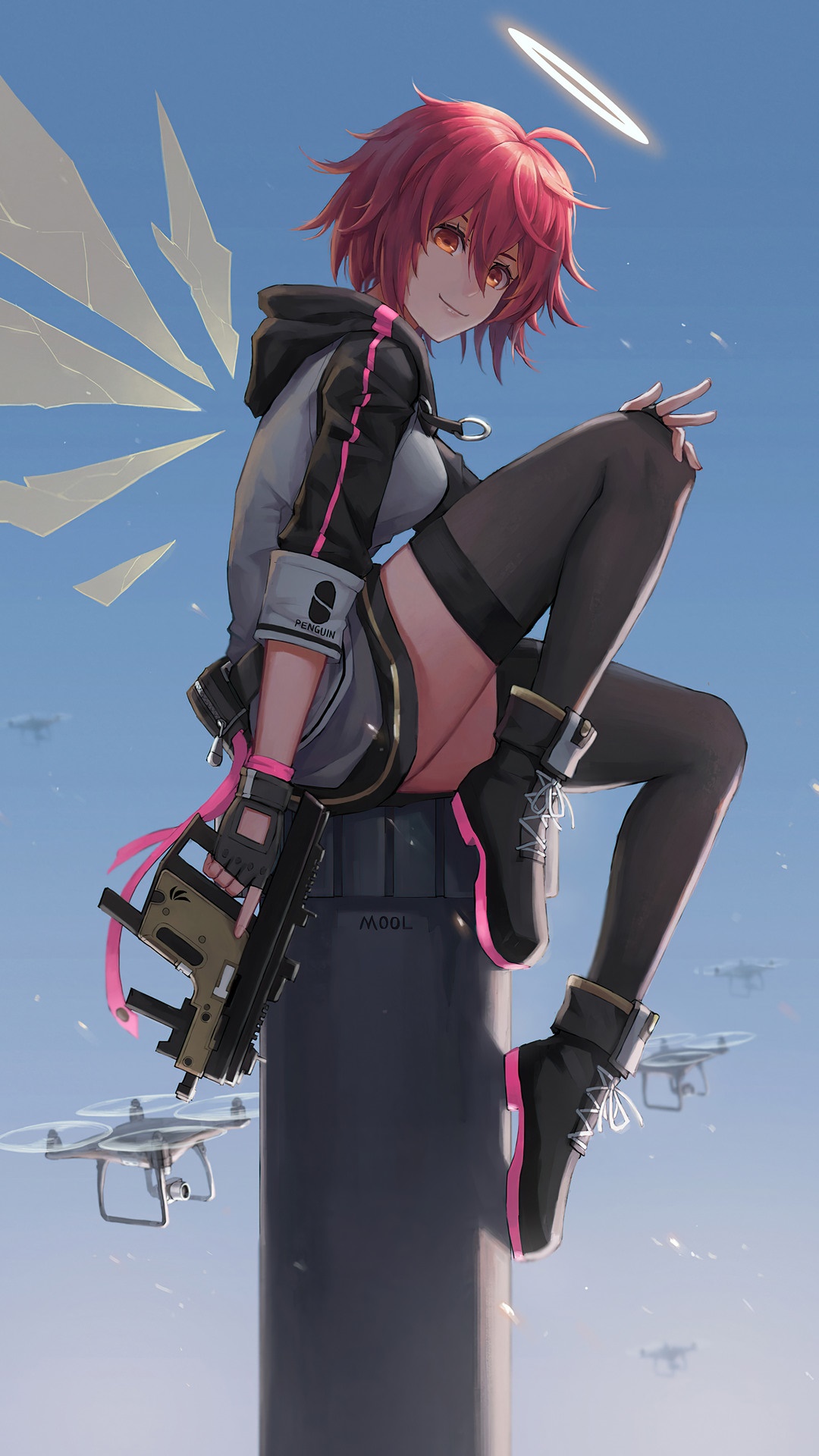 Exusiai from Arknights with drones HD Phone Wallpaper