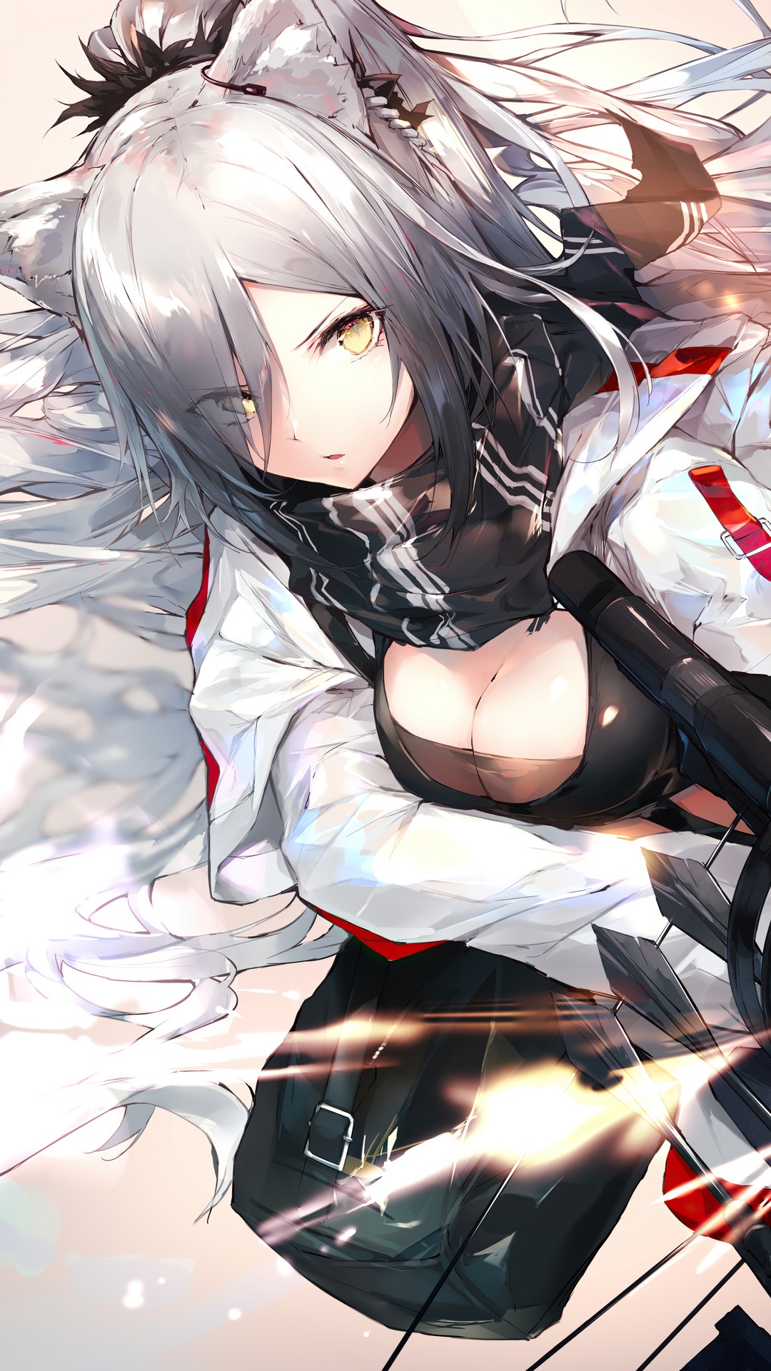 Arknights Anime Girl with White Hair and Cat Ears HD Phone Wallpaper