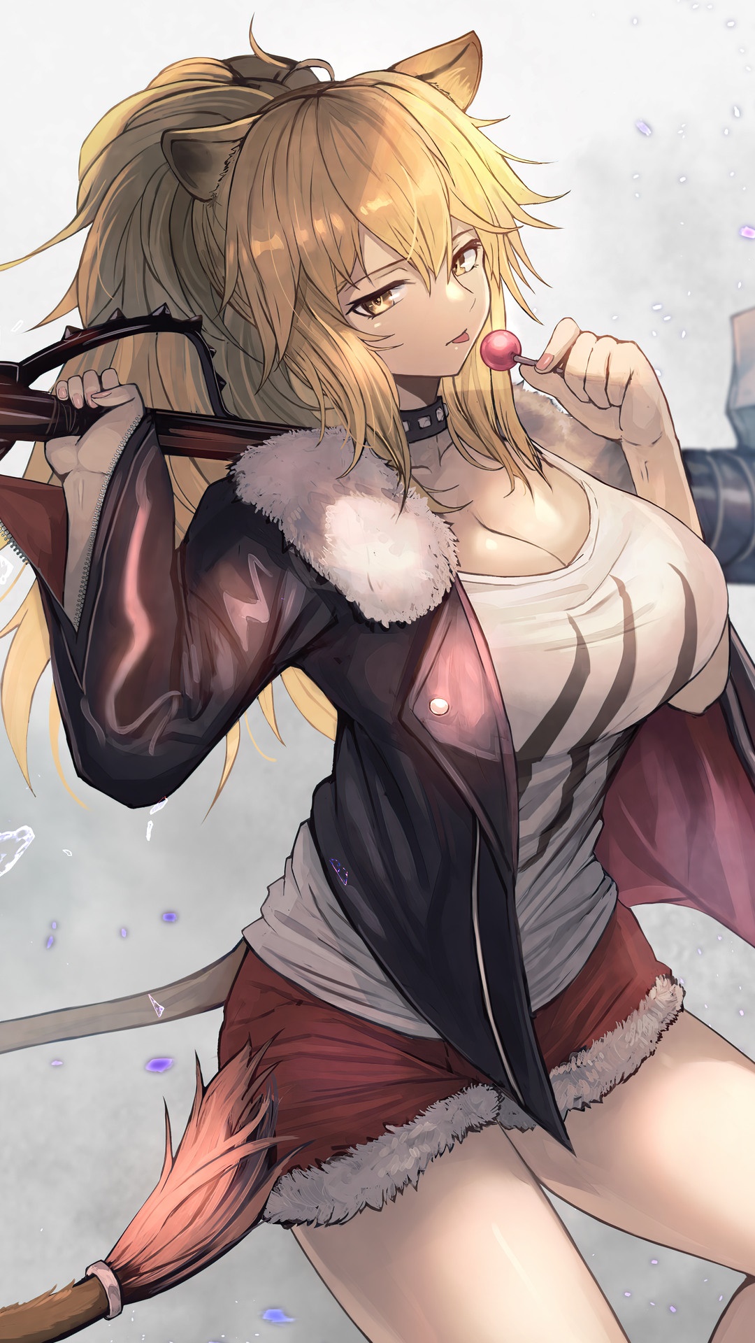 Texas from Arknights holding a lollipop HD Phone Wallpaper