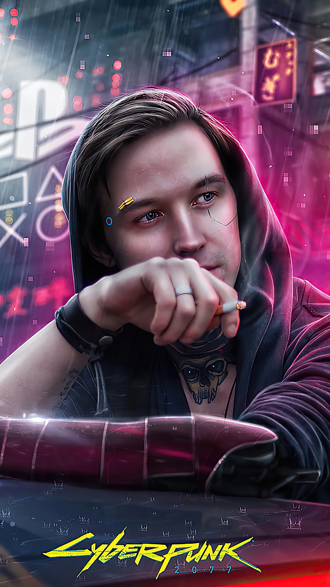 Man smoking cigarette in Cyberpunk 2077 HD Phone Wallpaper