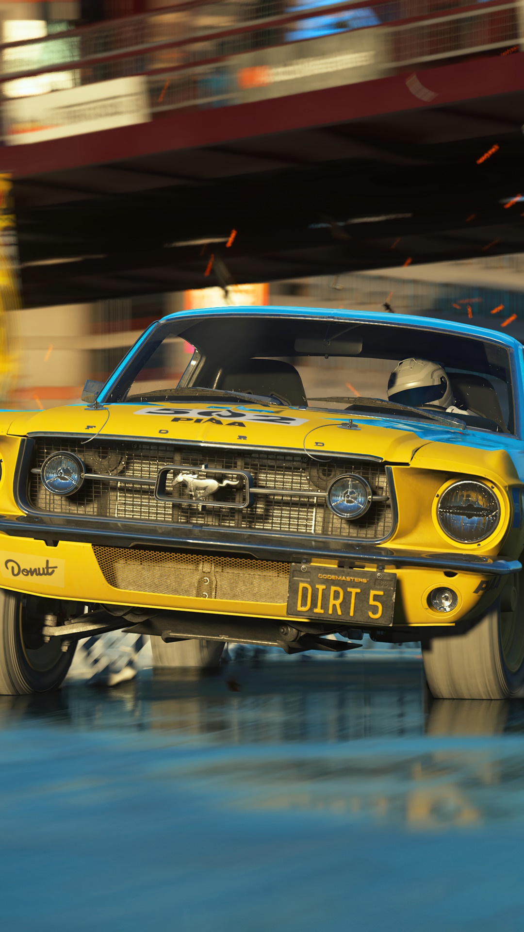 Yellow Ford Mustang from Dirt 5 racing HD Phone Wallpaper