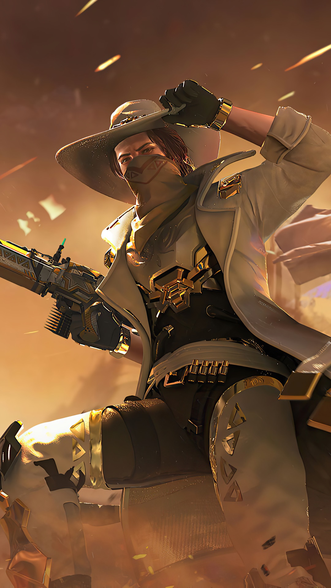 Man in cowboy outfit with gun in Garena Free Fire HD Phone Wallpaper