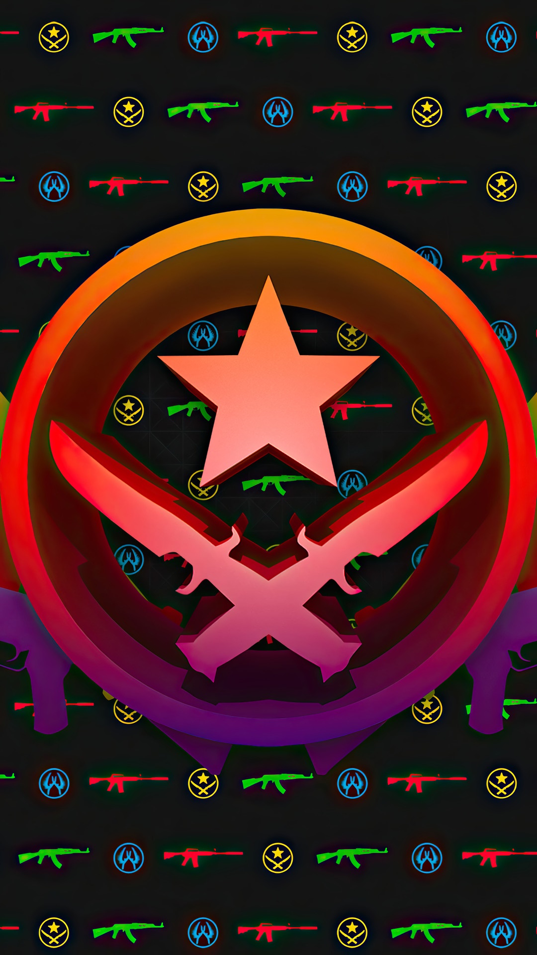 CS:GO logo with rainbow gradient and gun pattern HD Phone Wallpaper